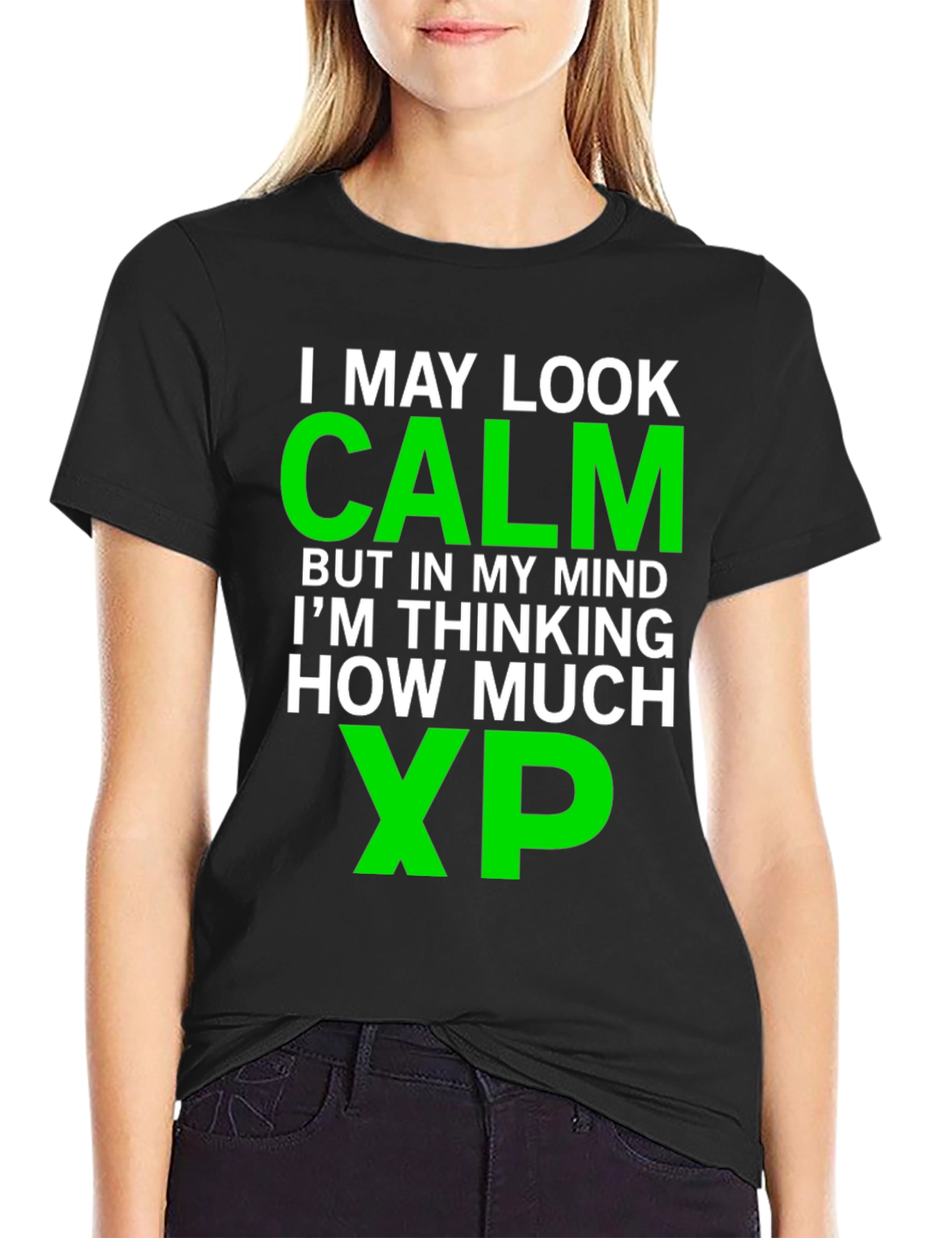 Black Calm Gamer T-Shirt - Thinking About XP! view 2