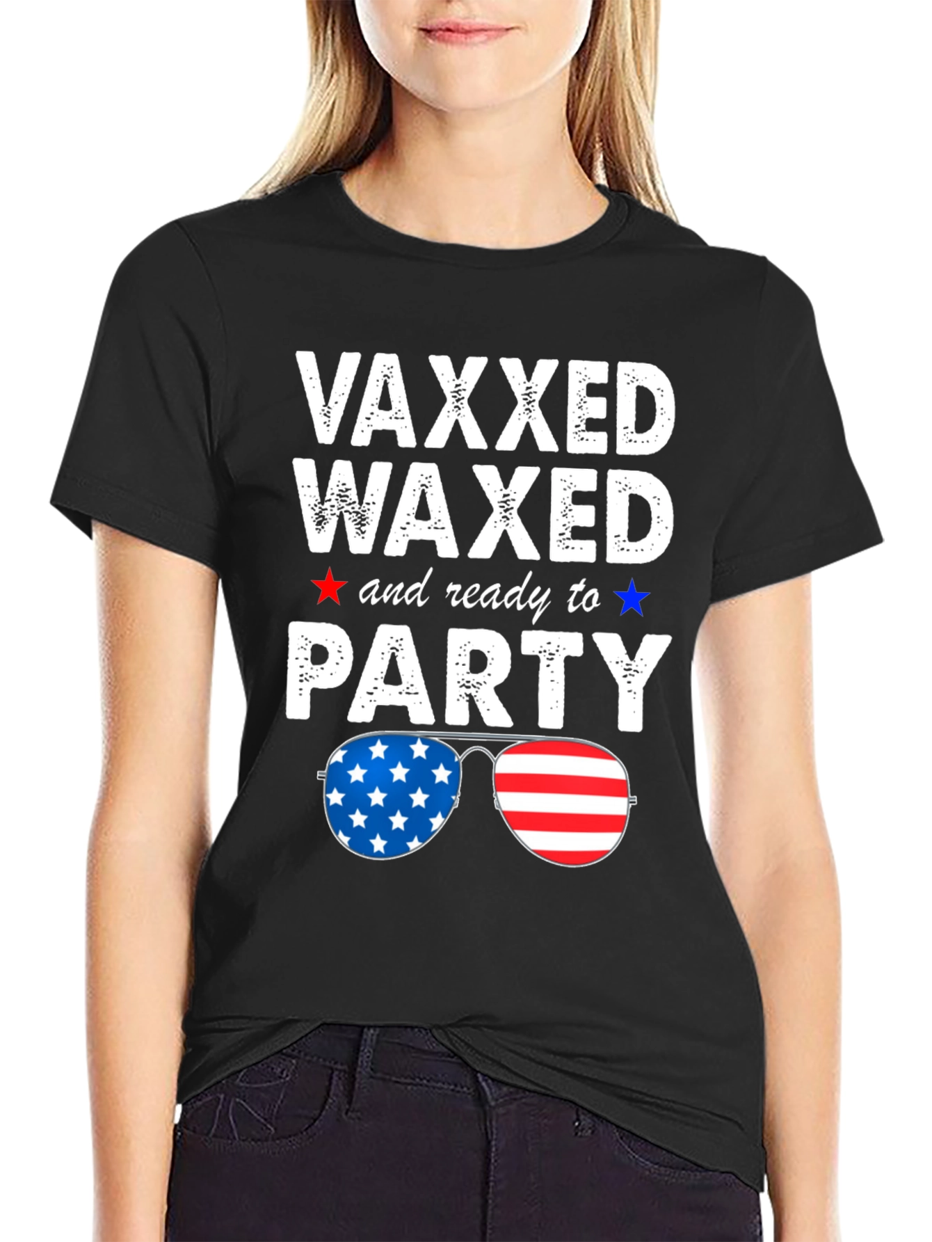 Black Vaxxed Waxed & Ready to Party Patriotic Tee view 2