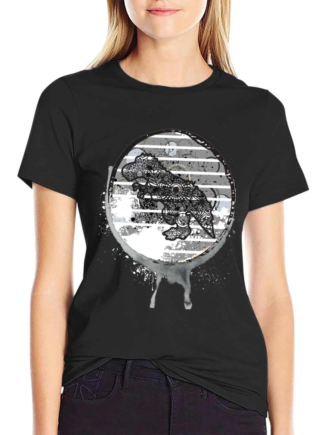 Black Dino Mandala Graphic Tee - Black T-Shirt view 2