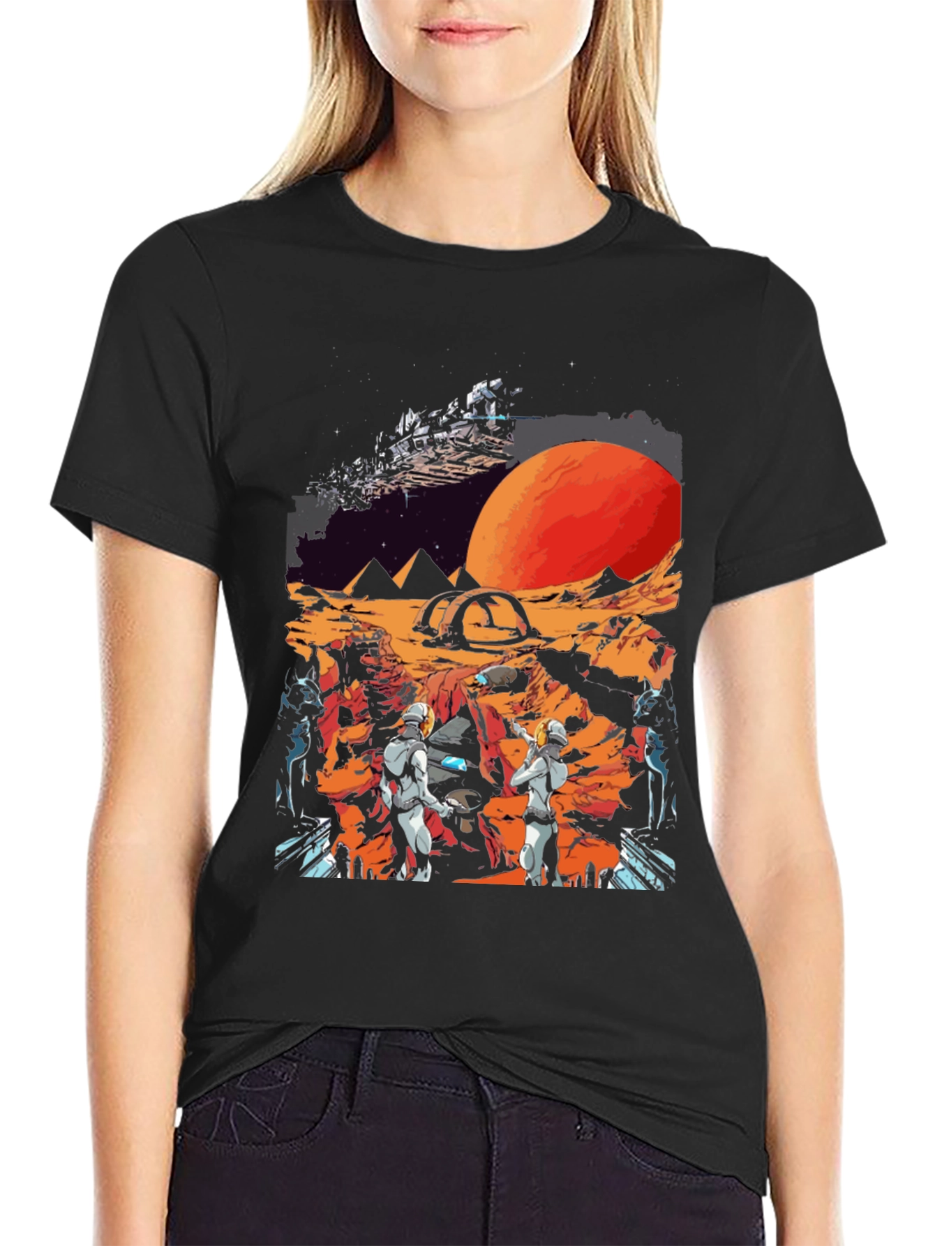 Black Sci-Fi Planet Graphic T-Shirt view 2