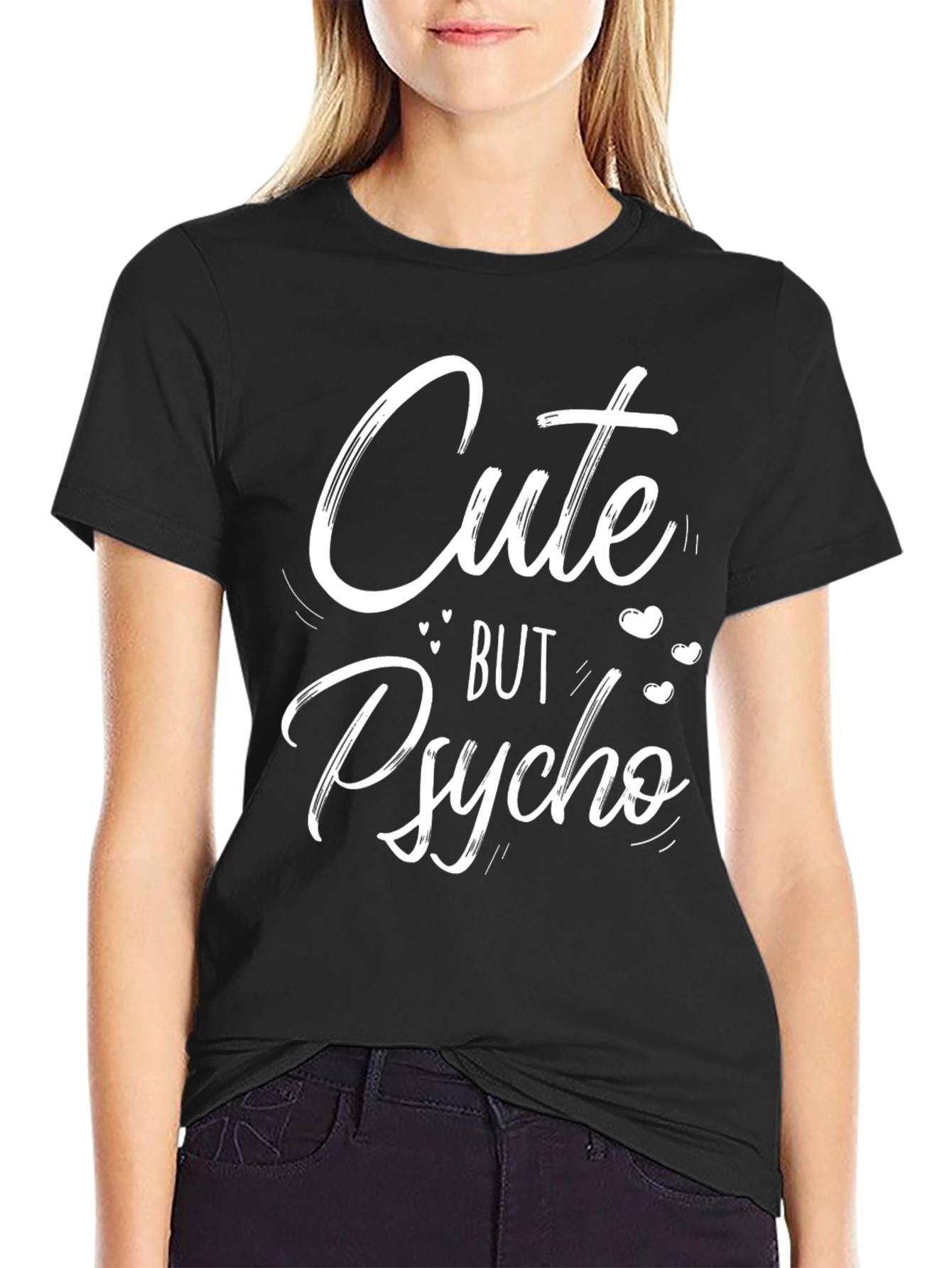 Black Cute But Psycho Graphic Tee - Unisex Cotton T-Shirt view 2
