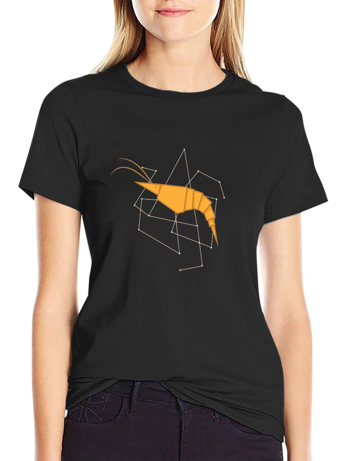 Black Geometric Shrimp Graphic Tee - Modern Art Shirt view 2