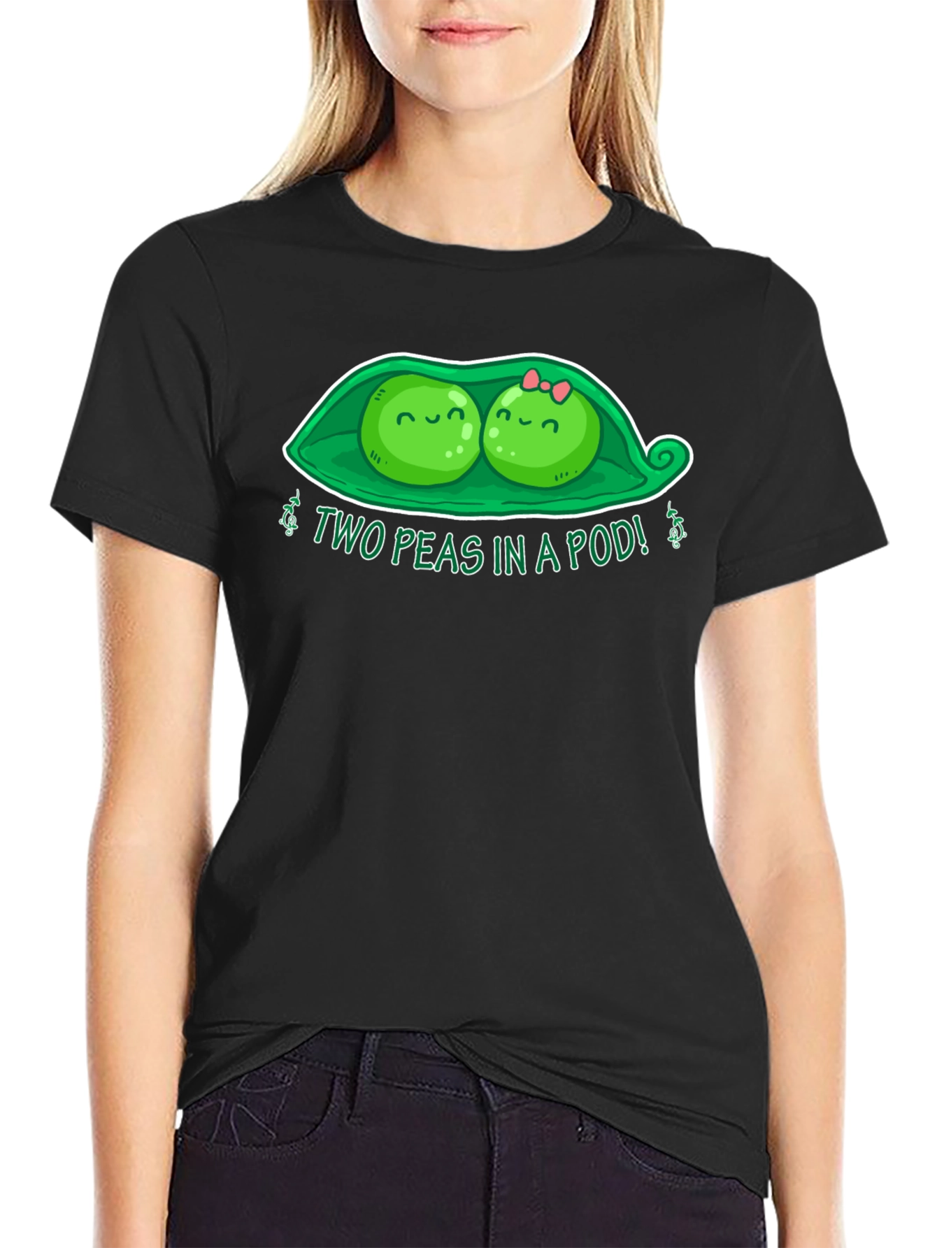 Black Two Peas in a Pod T-Shirt - Cute Graphic Tee view 2