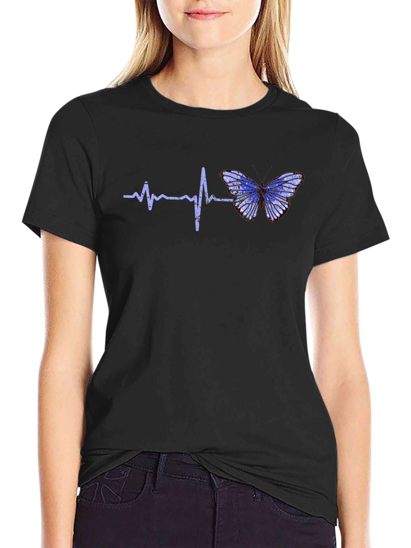 Black Heartbeat Butterfly Graphic Tee - Black T-Shirt view 2