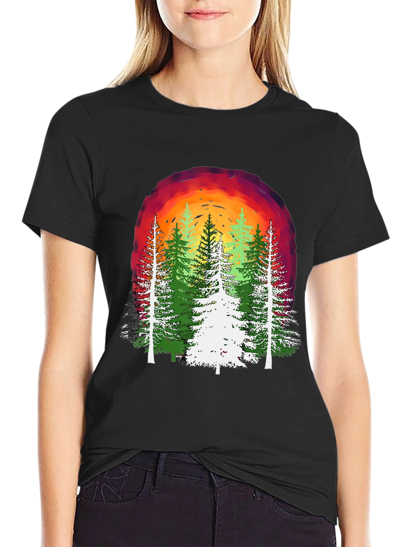 Black Nature Sunset Graphic T-Shirt view 2