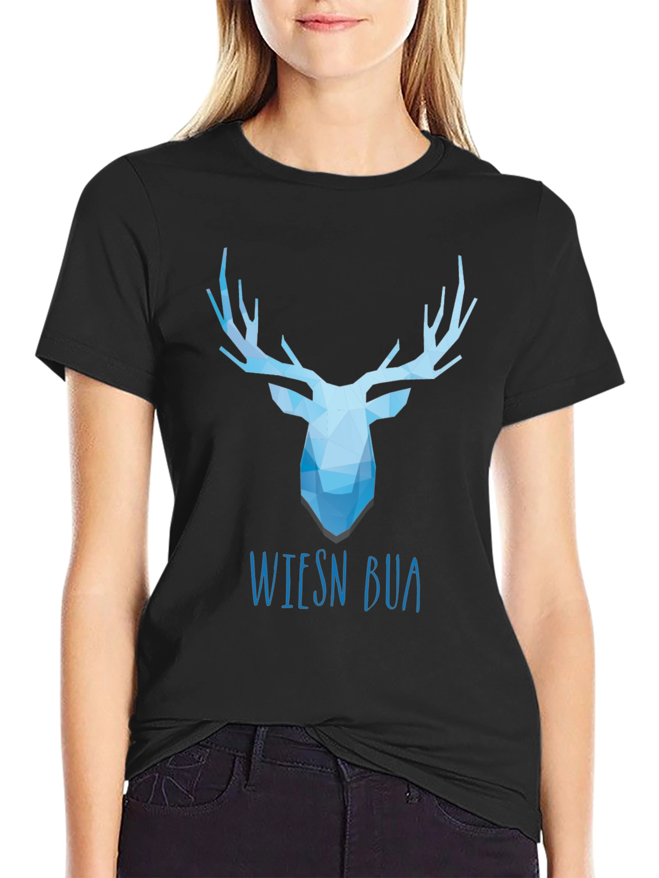 Black Geometric Stag Tee - Wiesn Bua Black T-Shirt view 2