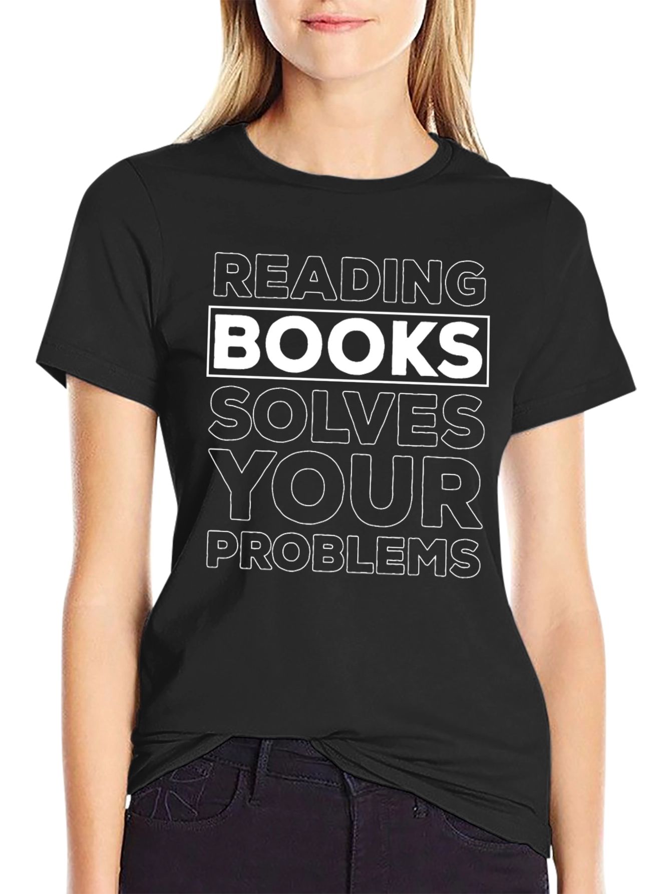 Black Reading Solves Your Problems Graphic Tee view 2