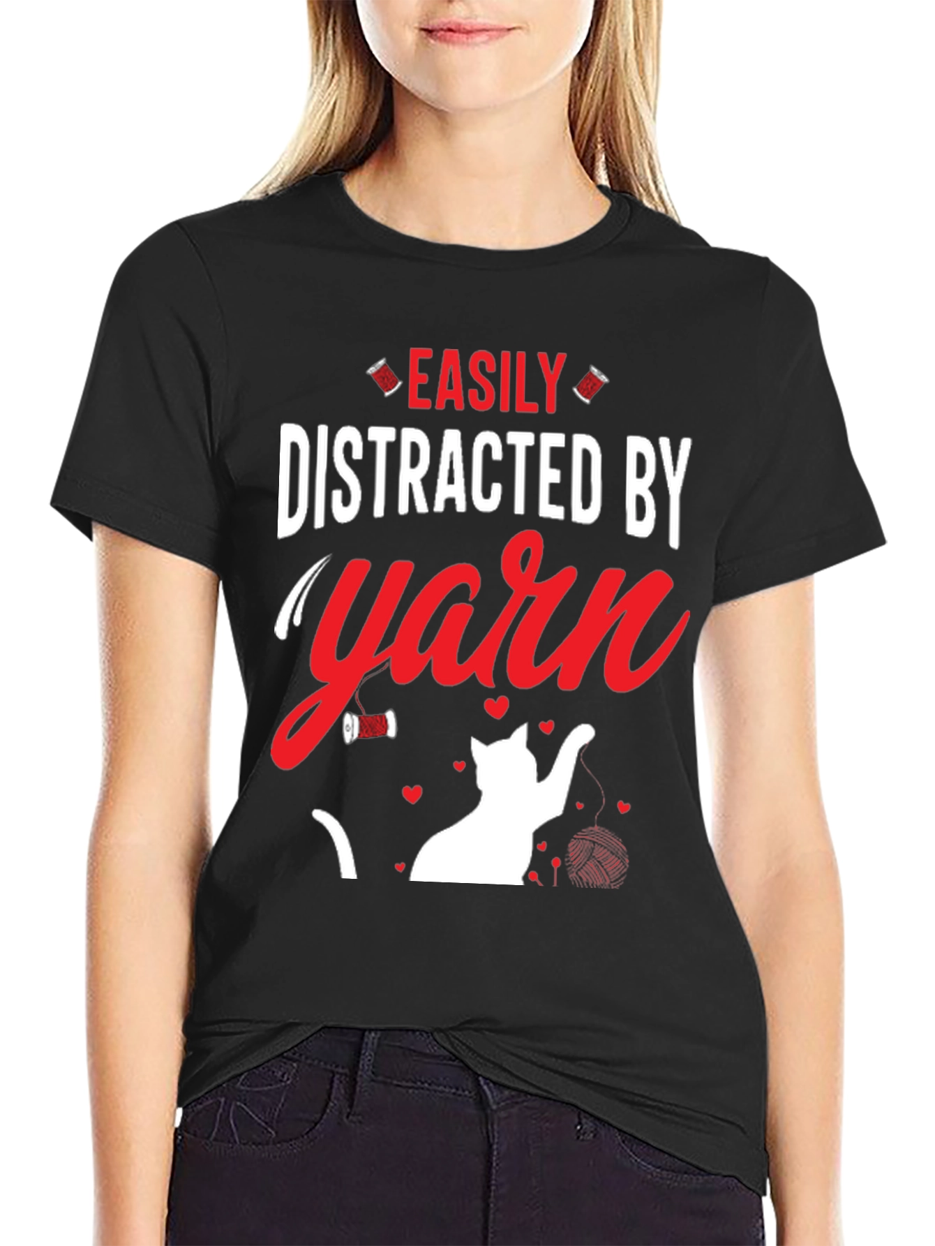 Black Easily Distracted by Yarn T-Shirt view 2
