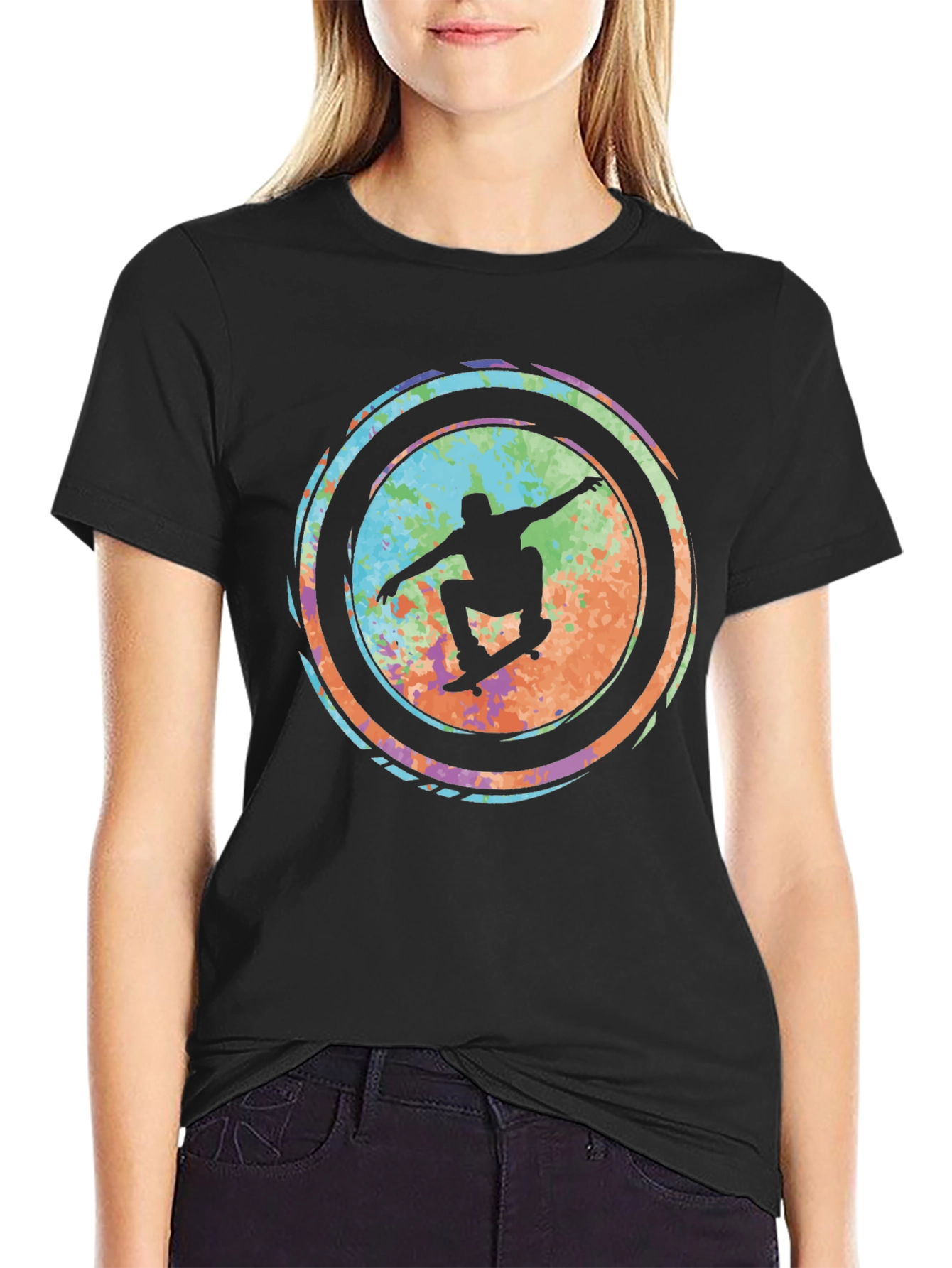 Black Skateboarder Graphic Tee - Cool & Casual view 2