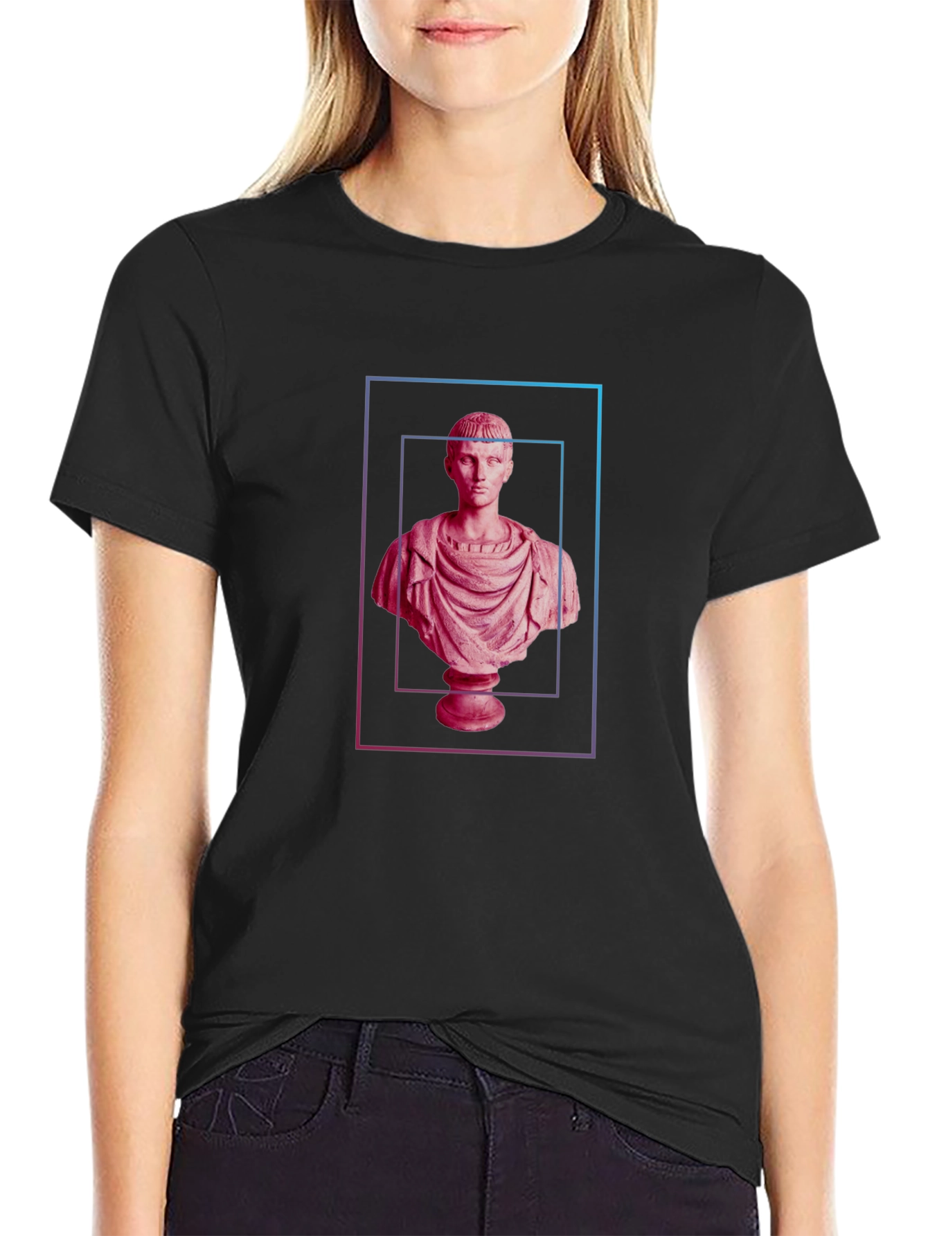 Black Classical Bust Graphic Tee - Modern Art Shirt view 2