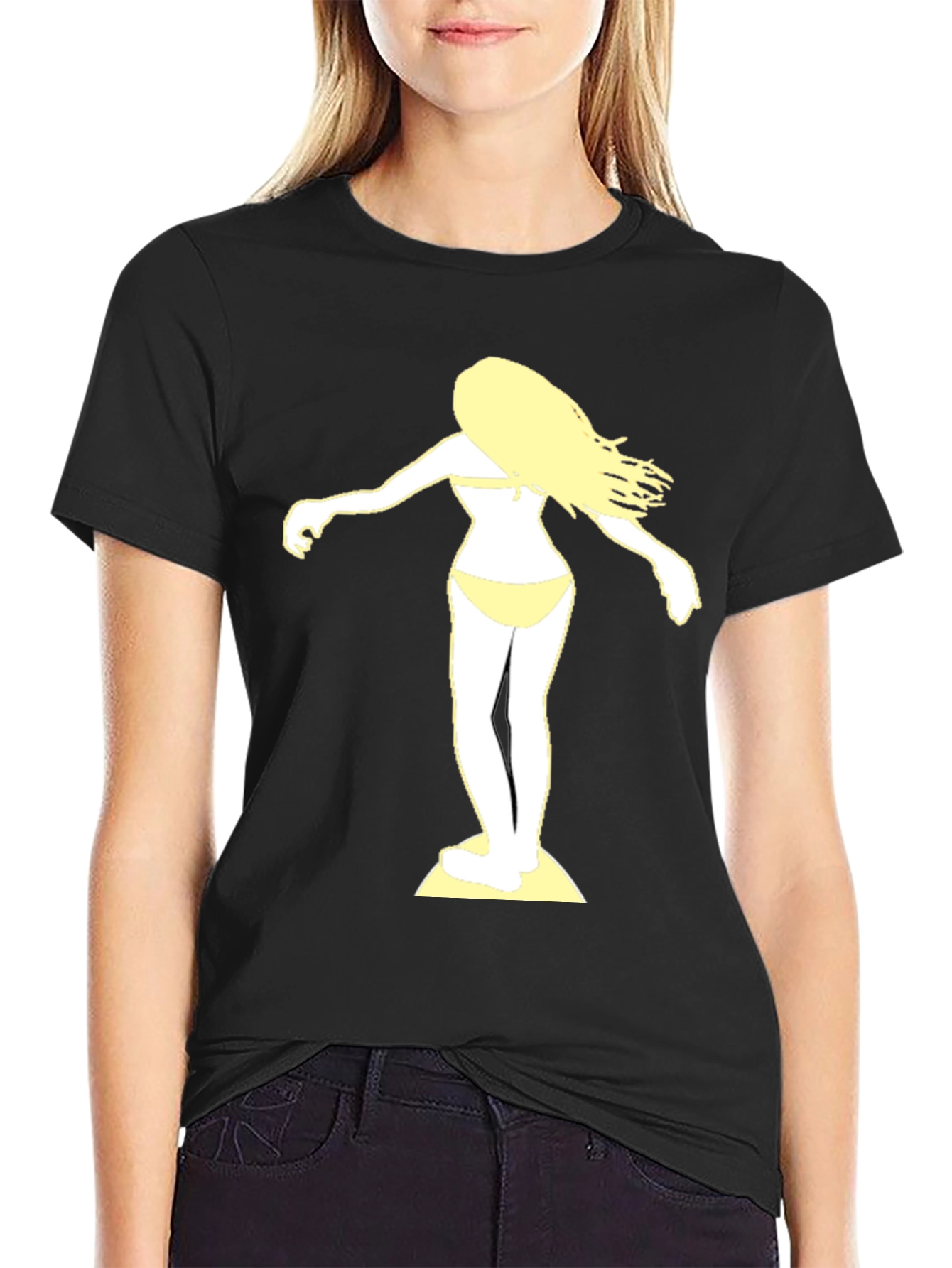 Black Surfer Girl Graphic Tee - Black Cotton T-Shirt view 2