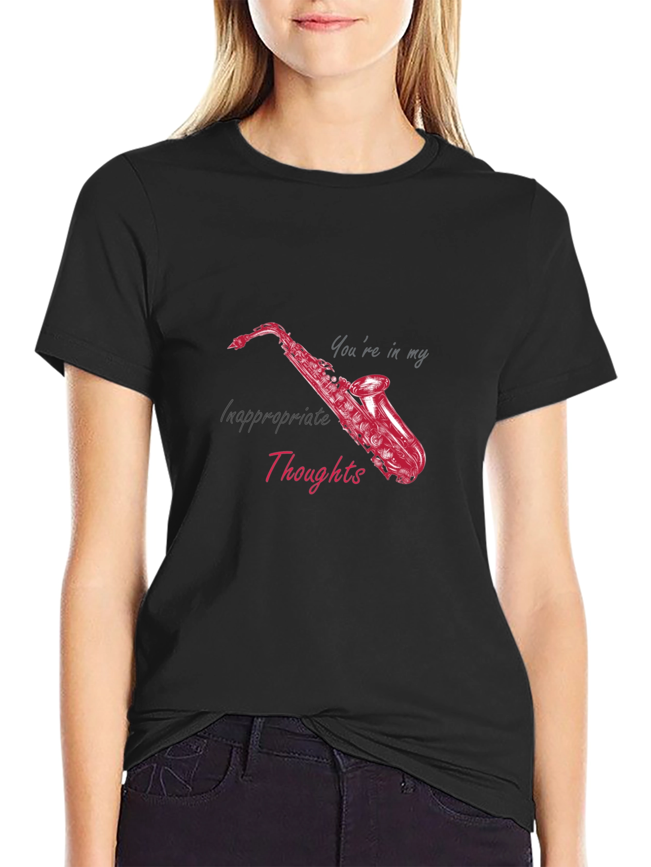 Black Inappropriate Thoughts Saxophone Graphic Tee view 2
