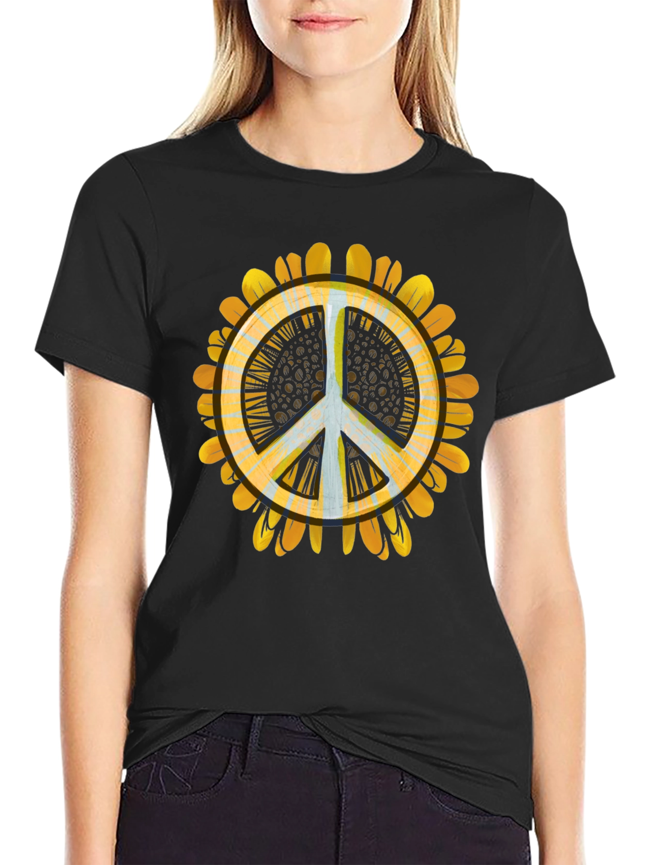 Black Peace Sunflower Graphic Tee - Relaxed Fit view 2
