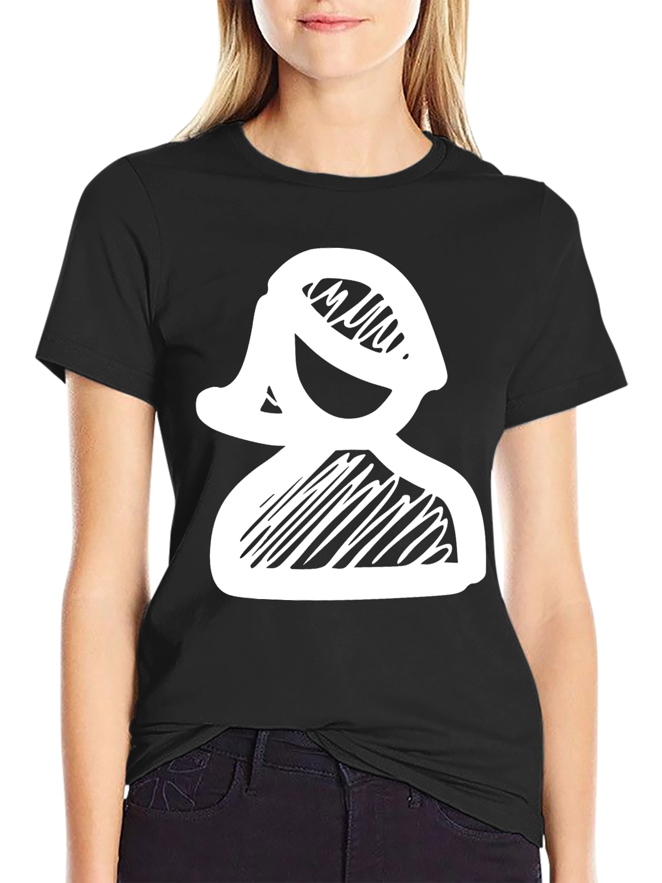 Black Sketchy Lady Tee - Unique Graphic T-Shirt view 2