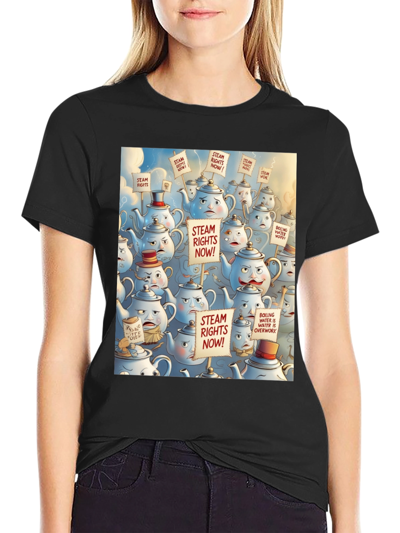 Black Steam Rights Teapot Protest T-Shirt - Unique Graphic Tee view 2