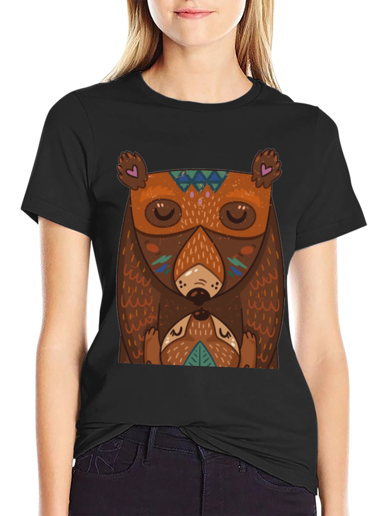 Black Bear Graphic T-Shirt - Unique Tribal Design view 2