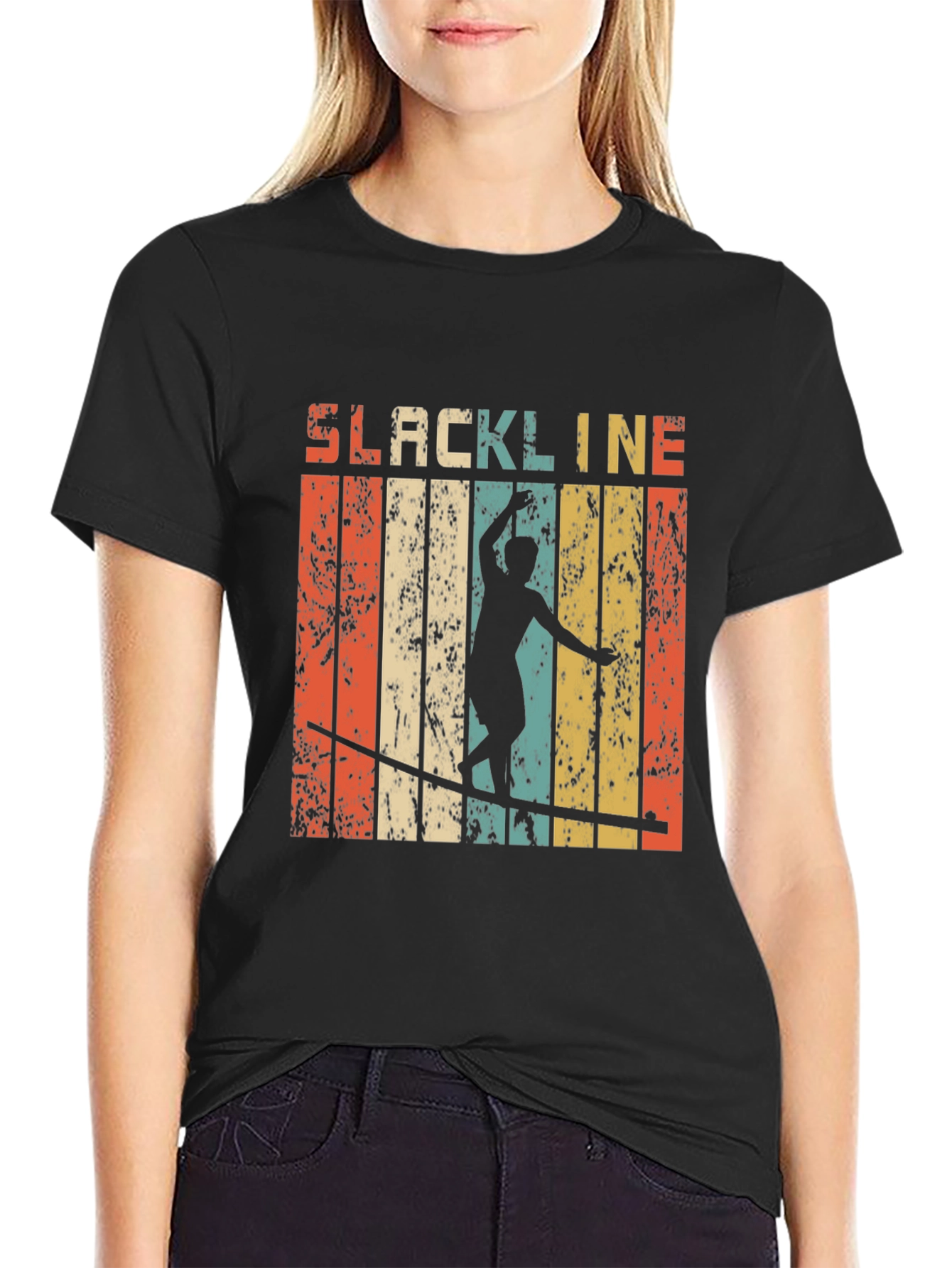 Black Retro Slackline T-Shirt - Vintage Style Black Tee view 2