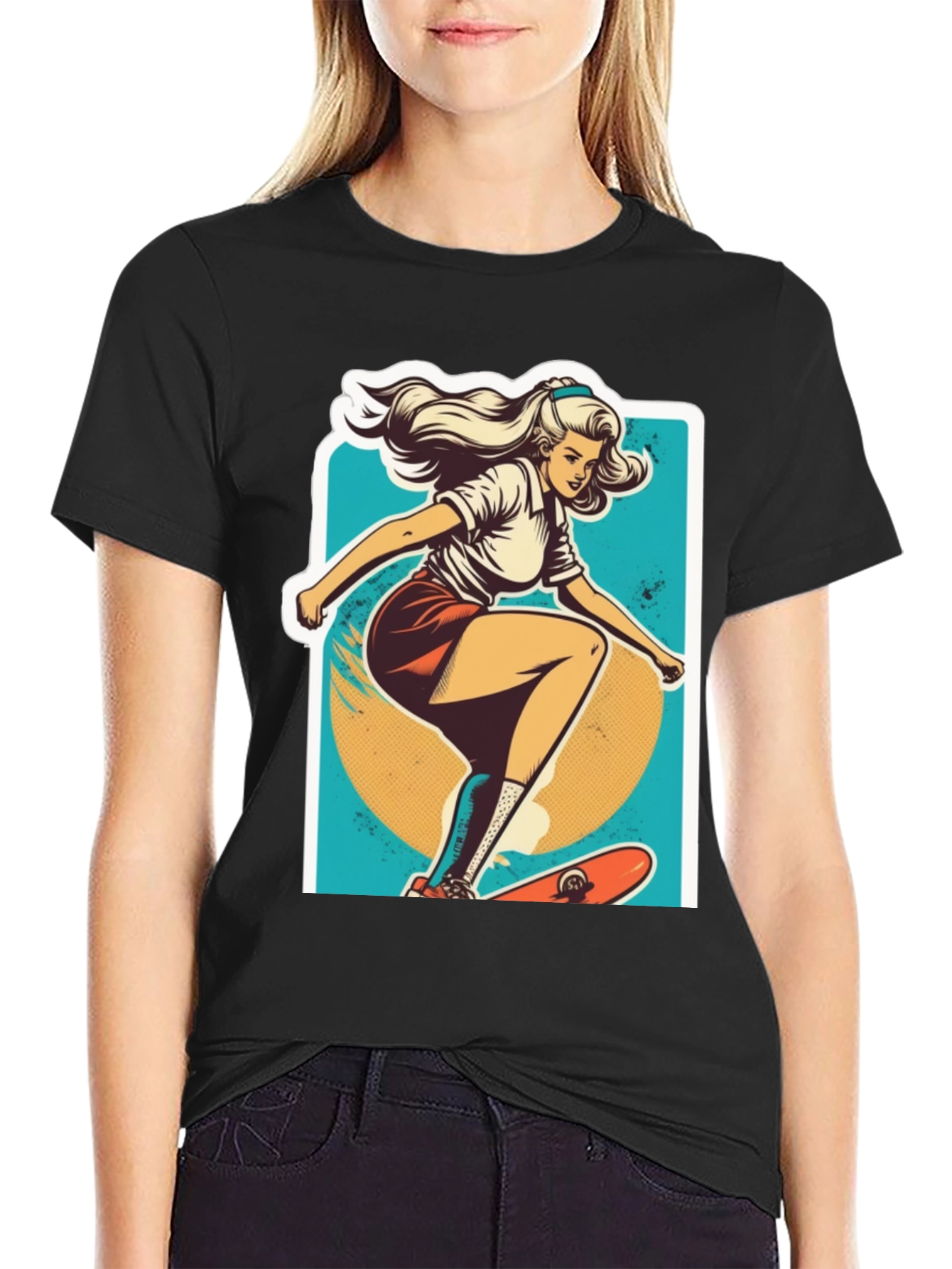 Black Skater Girl Graphic Tee - Cool Retro Style view 2