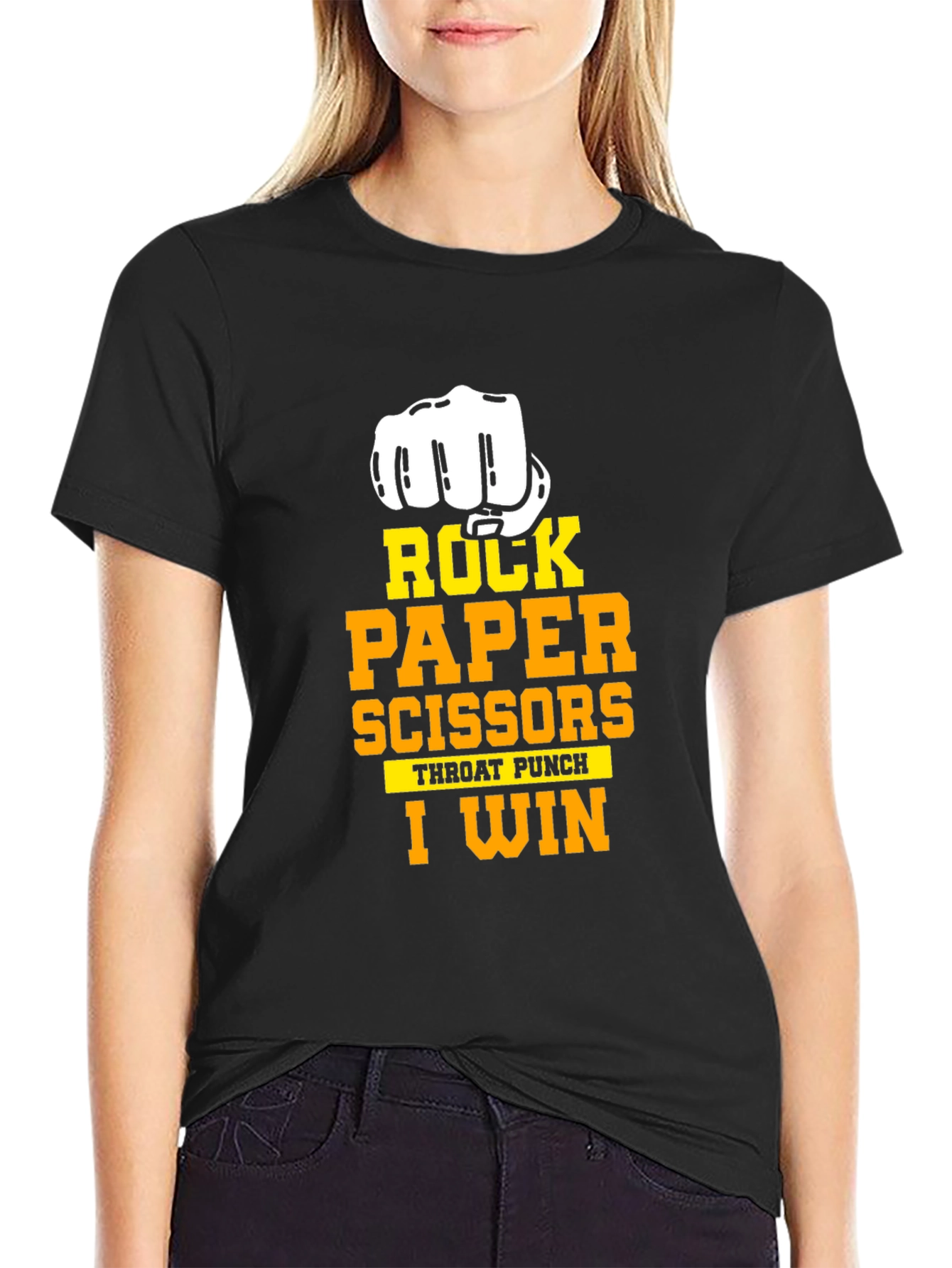 Black Rock Paper Scissors I Win Black T-Shirt view 2