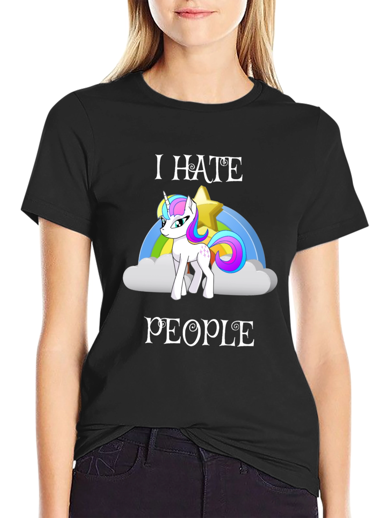 Black I Hate People Unicorn T-Shirt view 2
