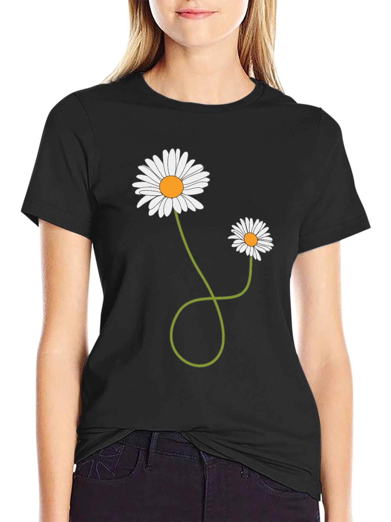 Black Daisy Flower Graphic T-Shirt - Men's Casual Tee view 2