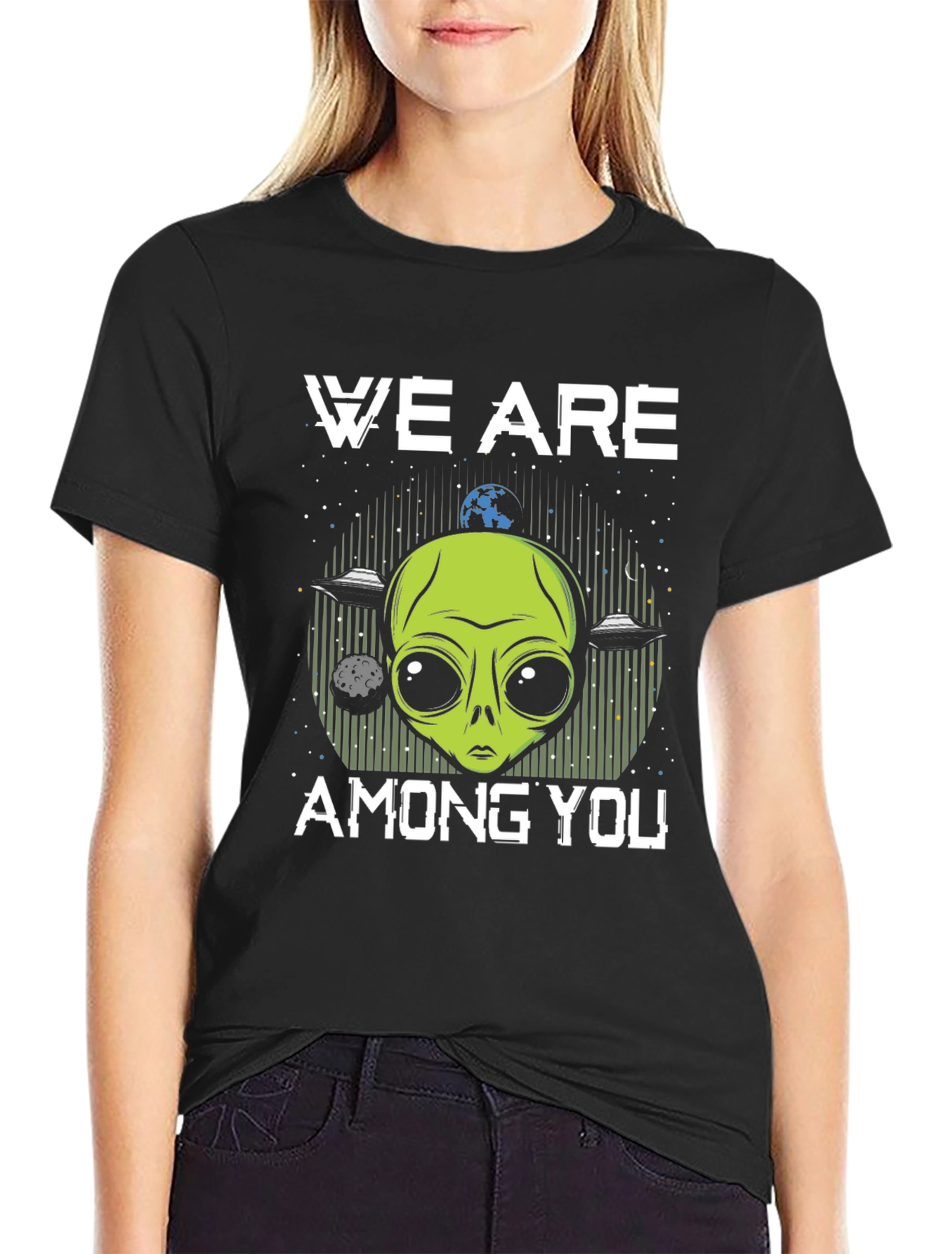 Black We Are Among You Alien Graphic T-Shirt view 2