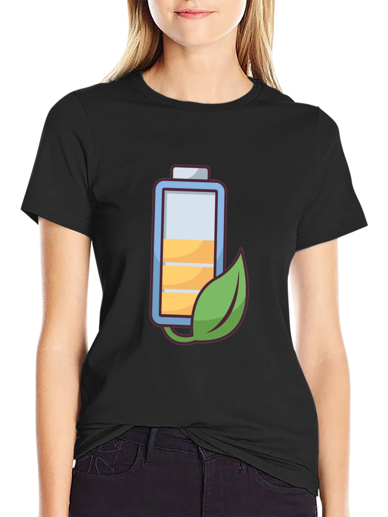 Black Eco-Friendly Battery Graphic Tee - Black Cotton Blend view 2