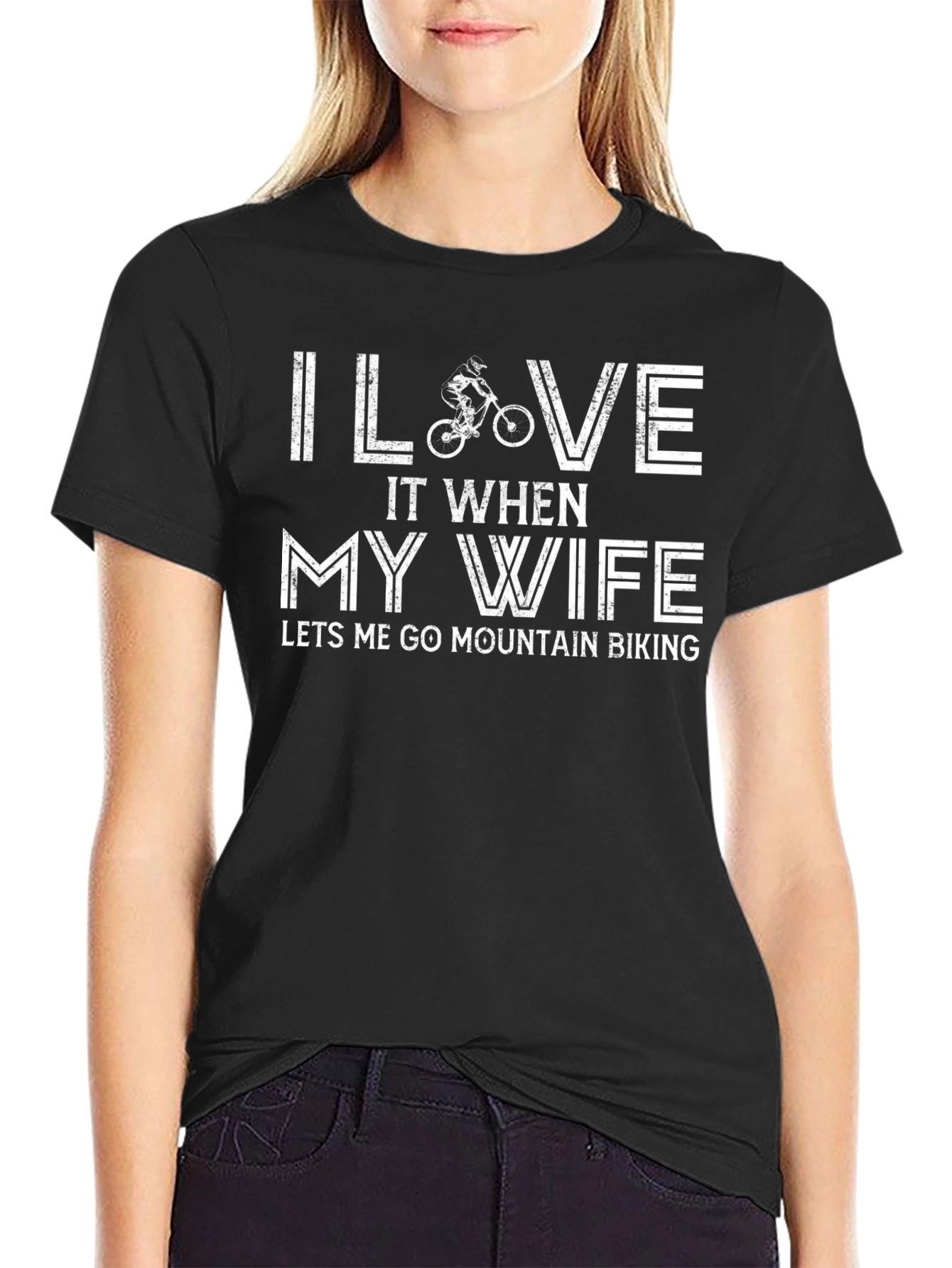 Black I Love My Wife Mountain Biking T-Shirt view 2