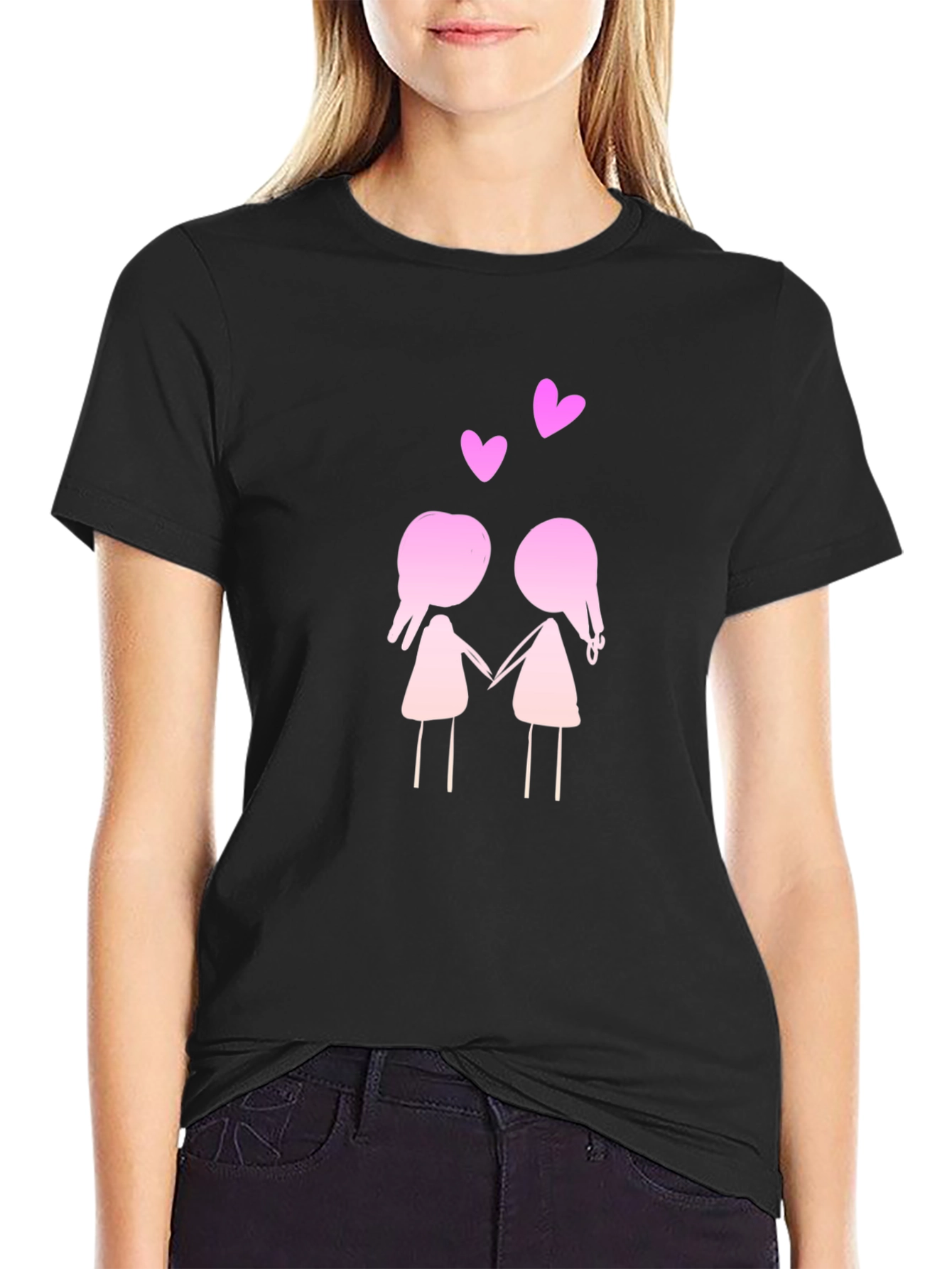 Black Cute Cartoon Couple T-Shirt view 2
