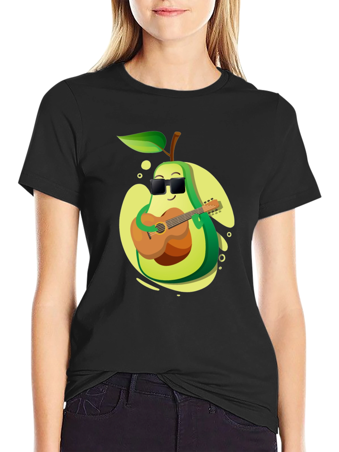 Black Avocado Guitarist Graphic T-Shirt - Cool Music Lover Tee view 2