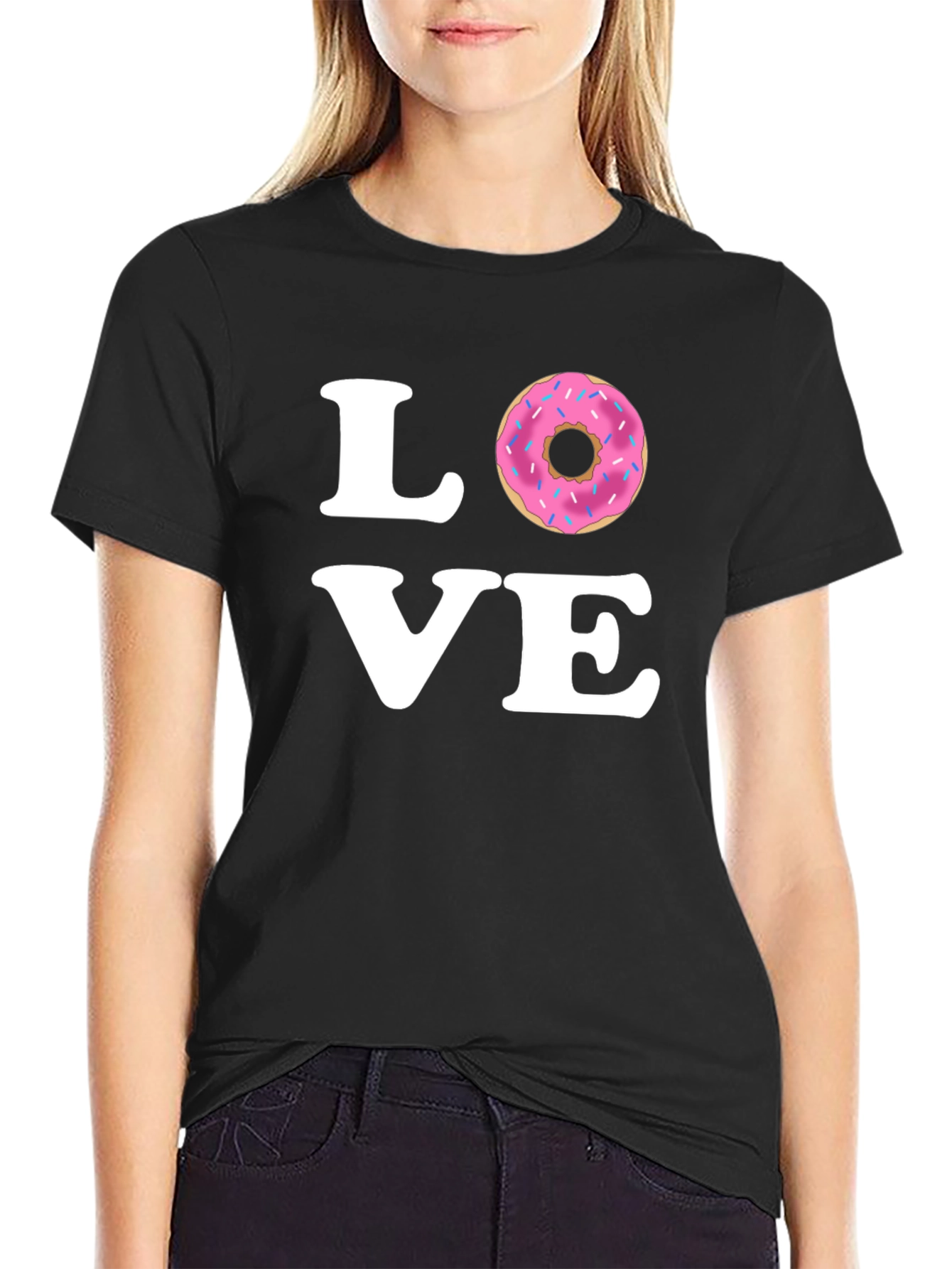 Black Love Donut Graphic Tee - Black Cotton T-Shirt view 2