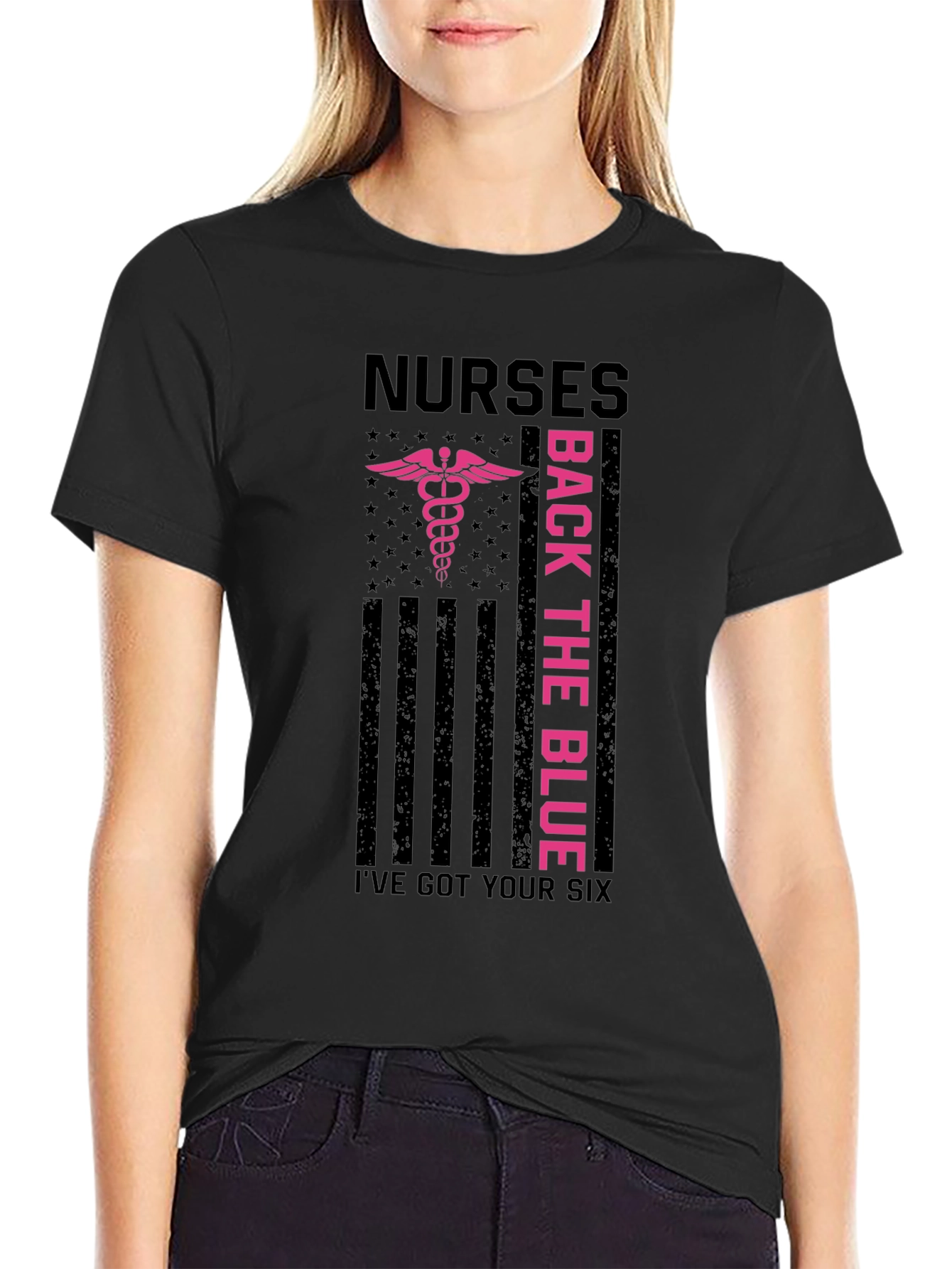Black Nurses Back the Blue Graphic T-Shirt view 2