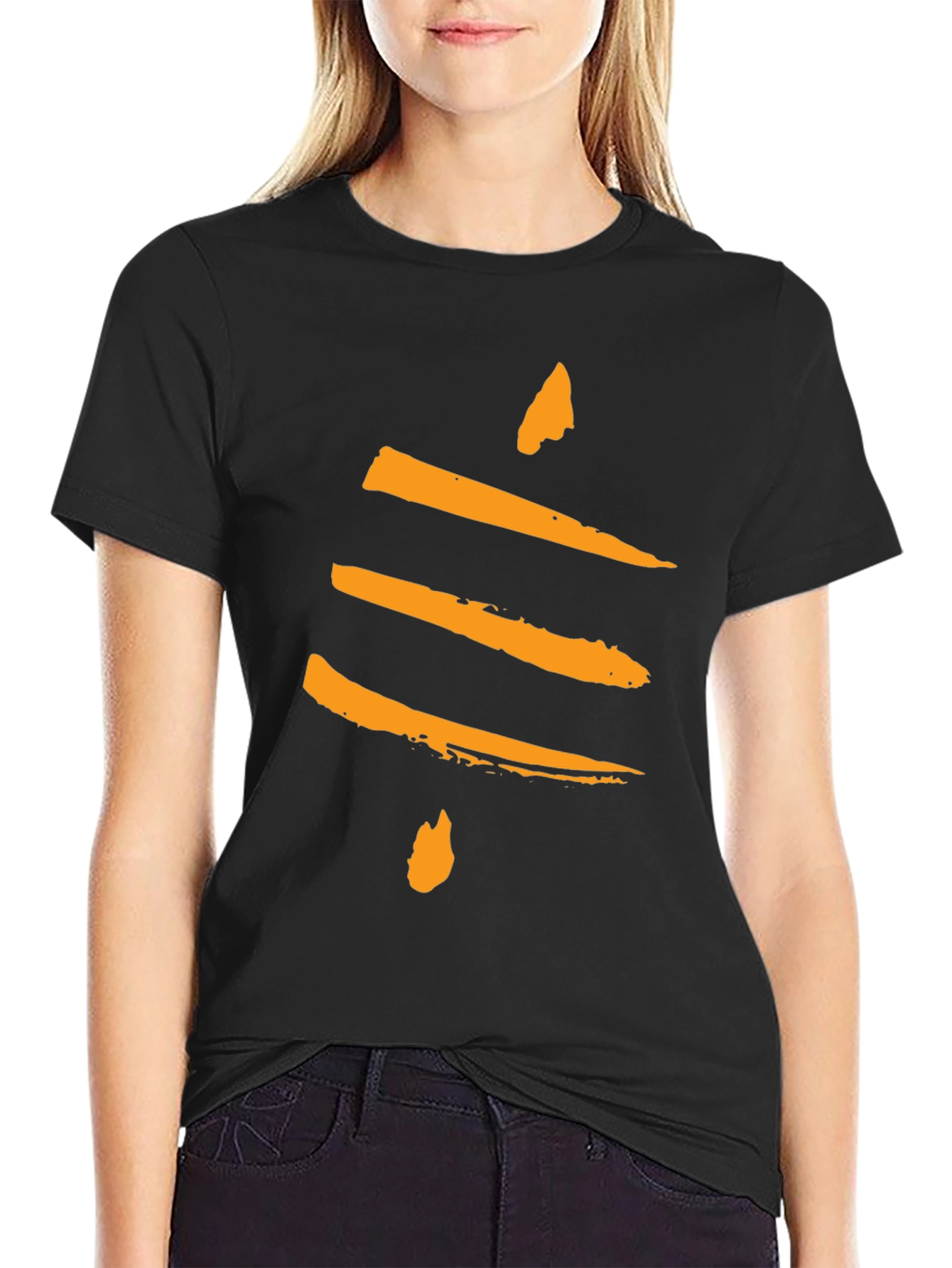 Black Abstract Brushstroke Design Black T-Shirt view 2