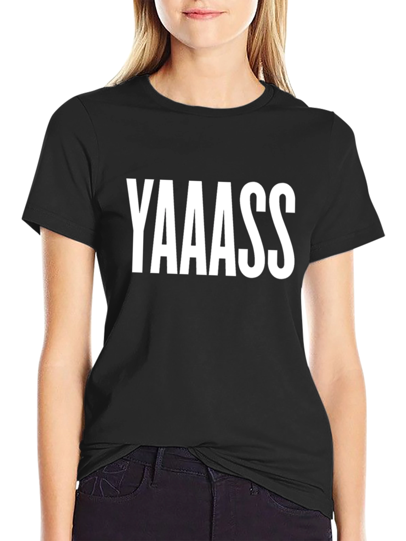 Black YAAASS Graphic Tee - Bold Statement Shirt view 2