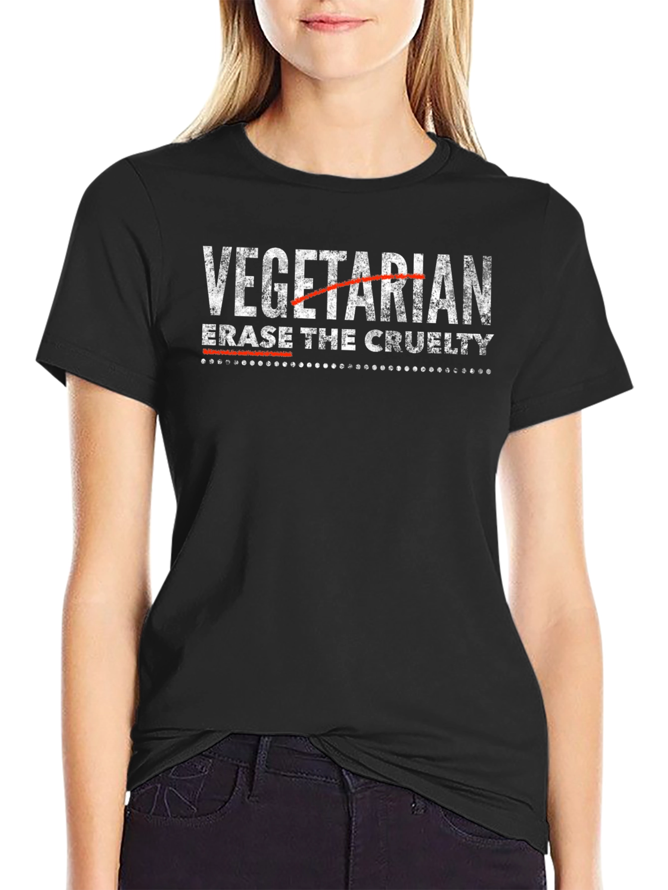 Black Erase the Cruelty T-Shirt - Vegetarian view 2