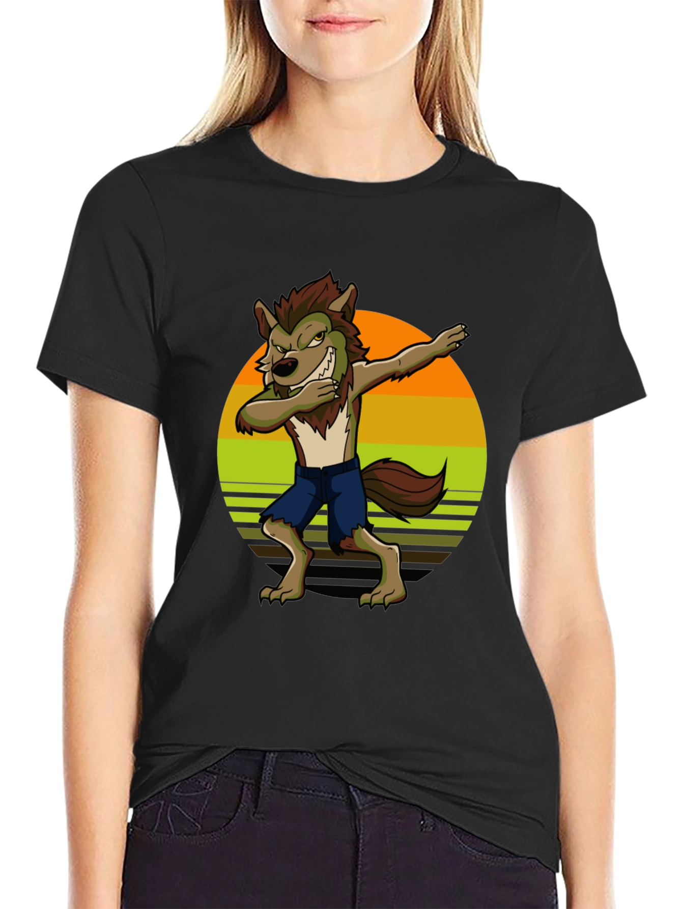 Black Dabbing Werewolf Graphic T-Shirt view 2