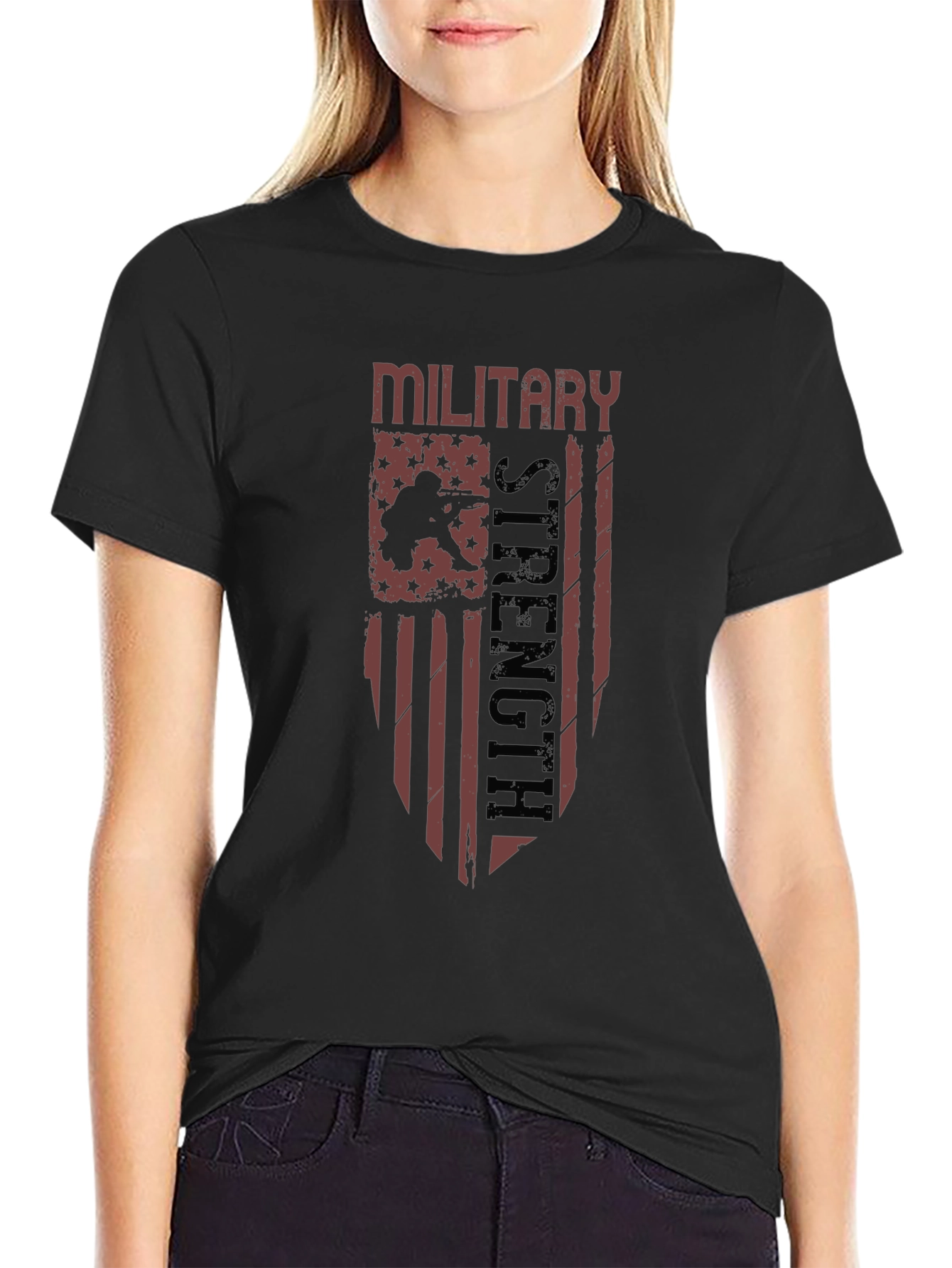 Military Strength Graphic Tee - Patriotic Design - 2
