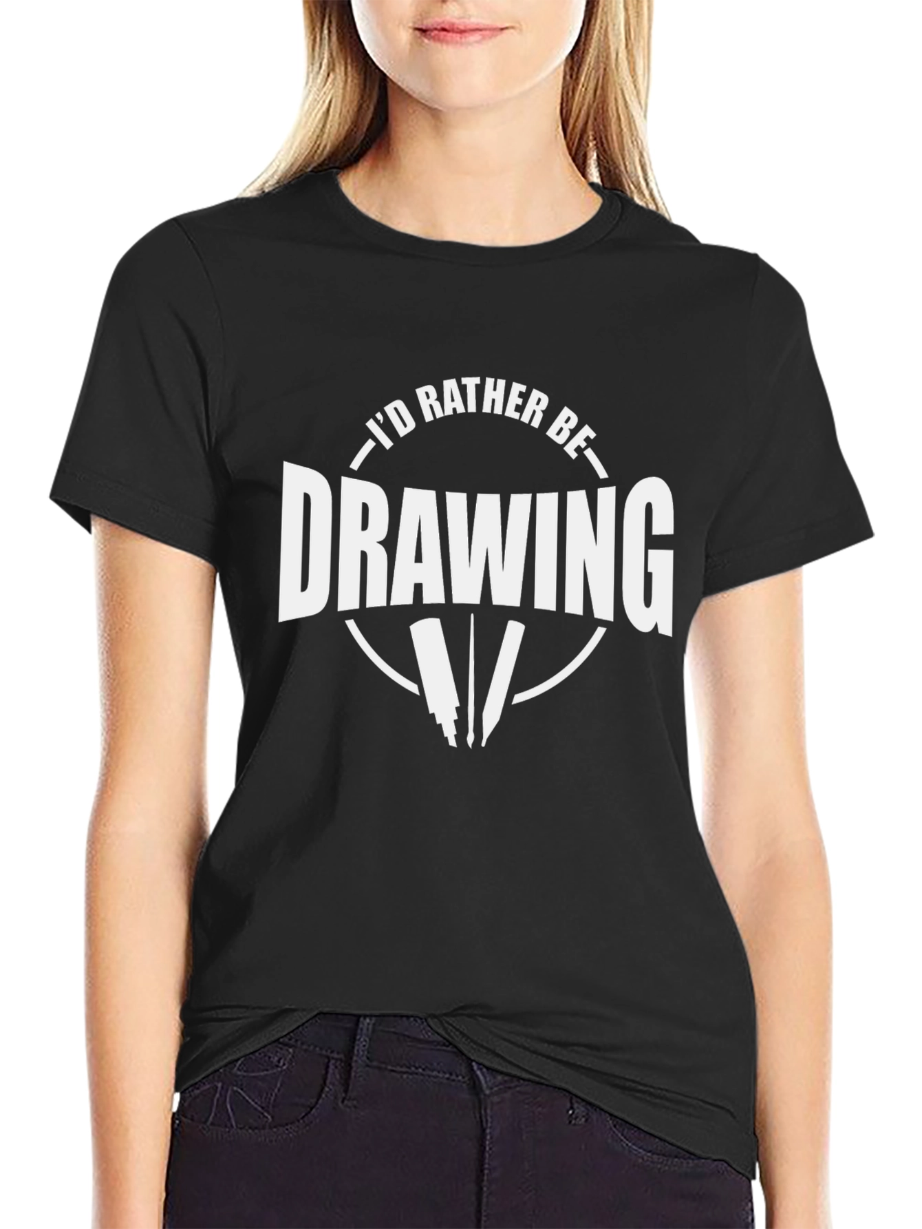 Black I'd Rather Be Drawing T-Shirt | Artist Tee view 2