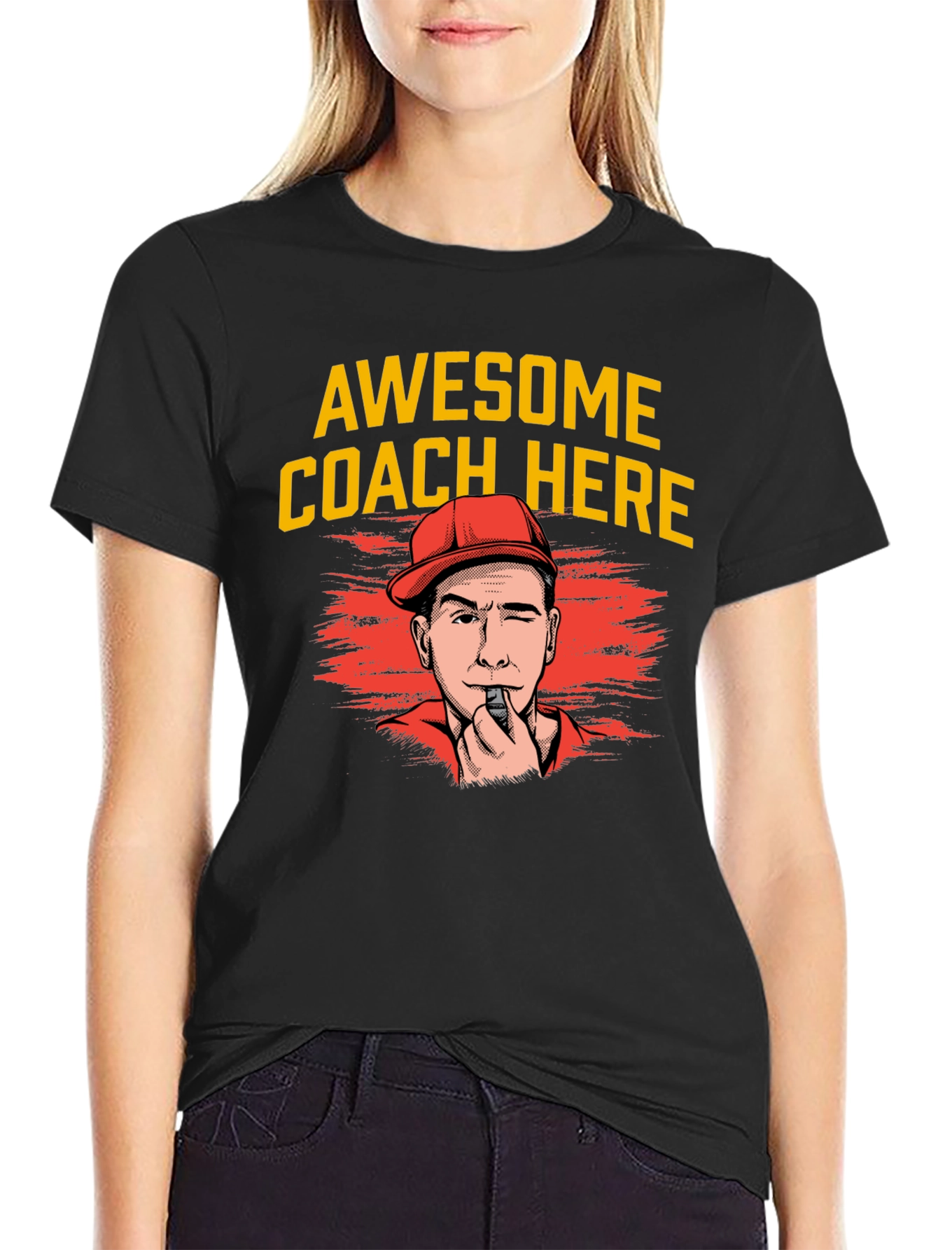 Black Awesome Coach Here T-Shirt view 2