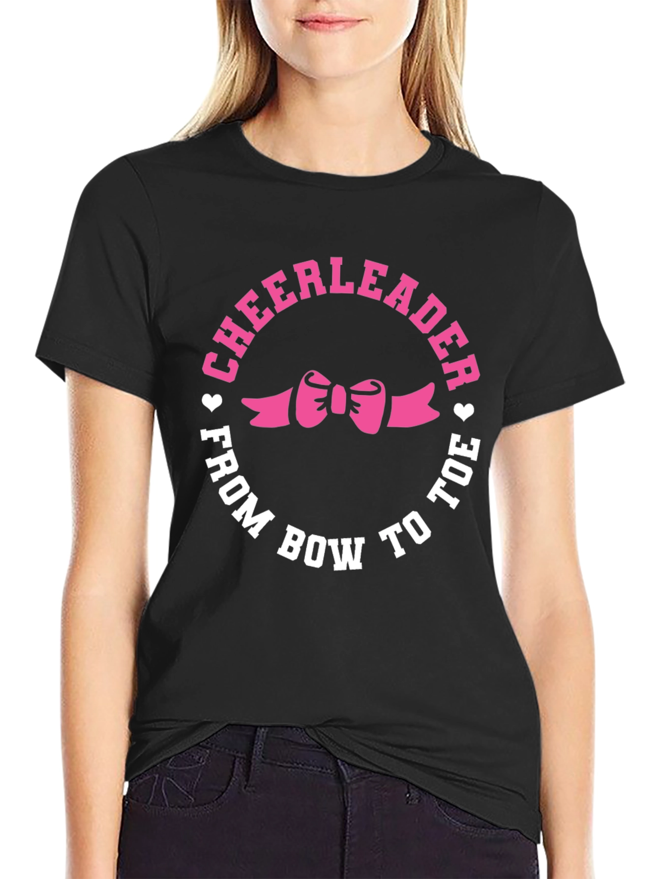 Black Cheerleader Bow to Toe Black T-Shirt view 2