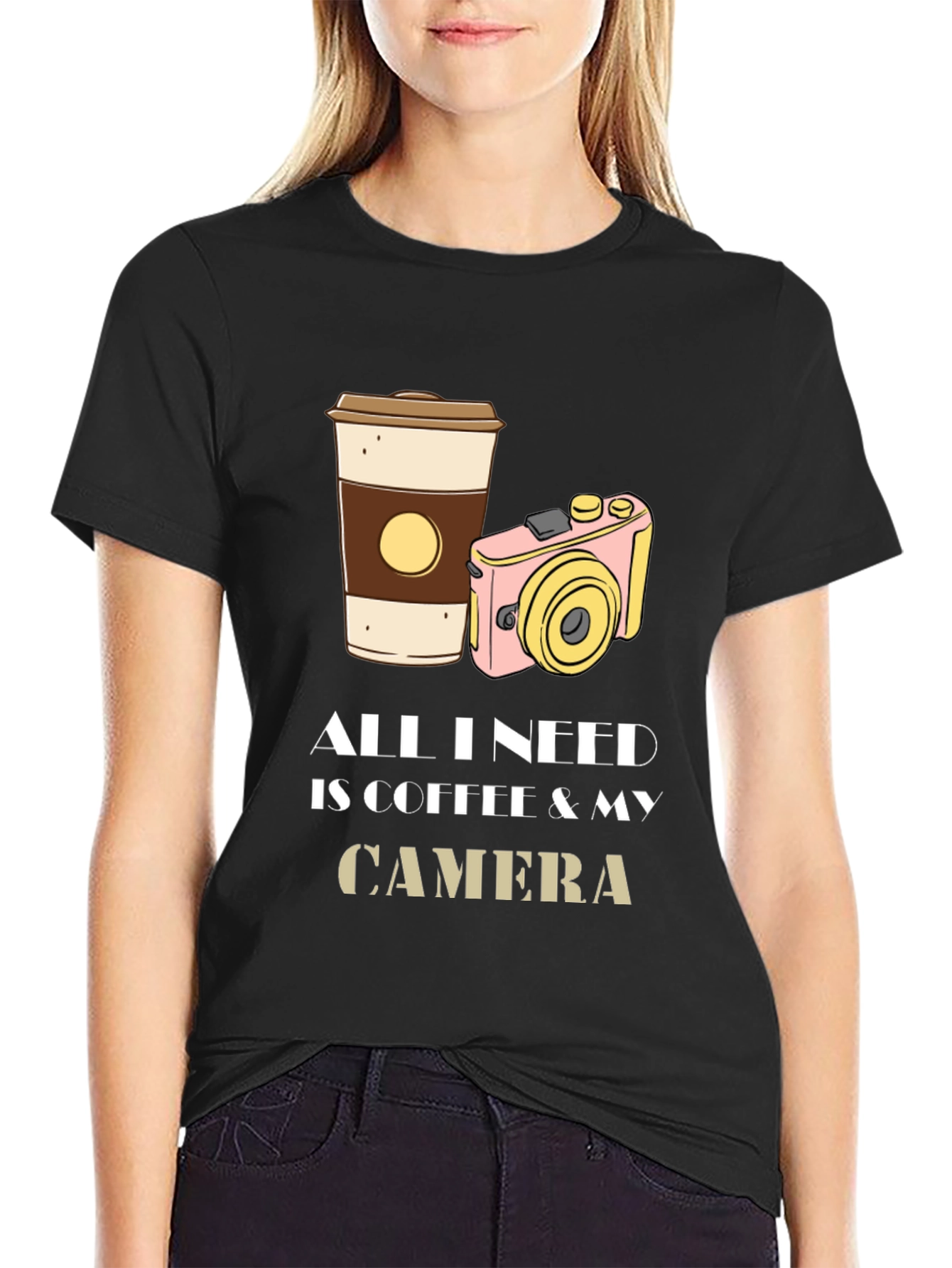 Black Coffee & Camera Graphic Tee - Photography Lover's T-Shirt view 2