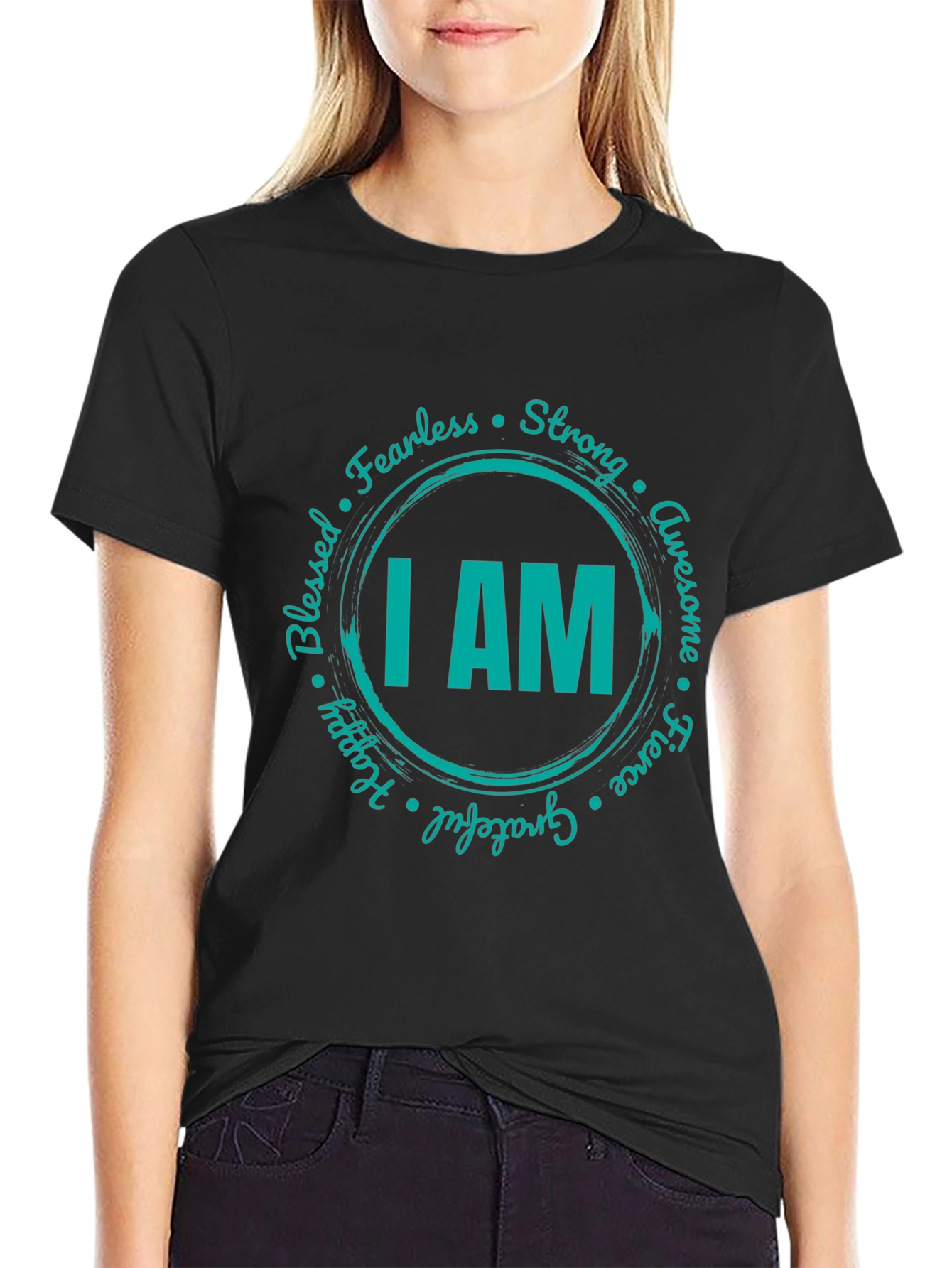 Black I AM Graphic Print Crew Neck T-Shirt view 2
