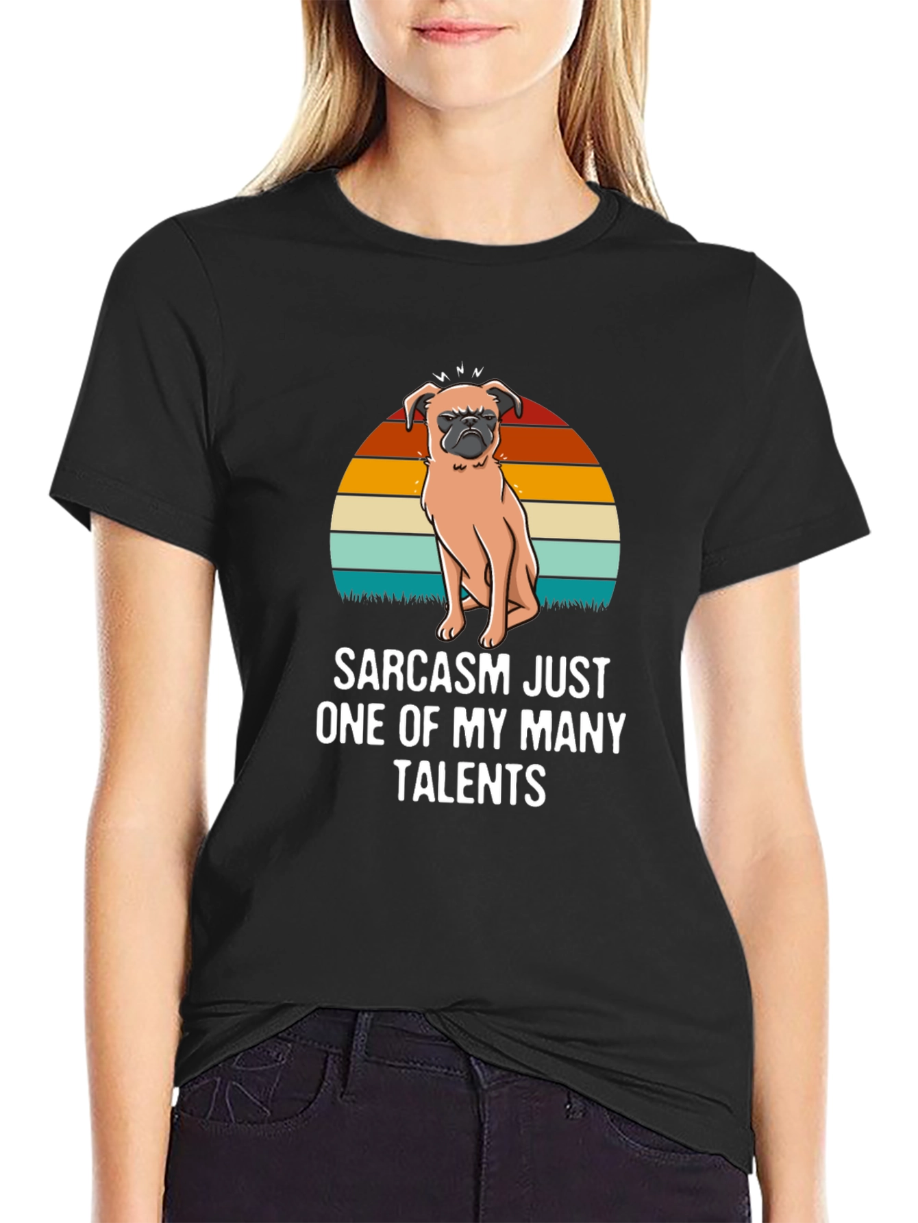 Black Sarcastic Pug Men's Black T-Shirt view 2