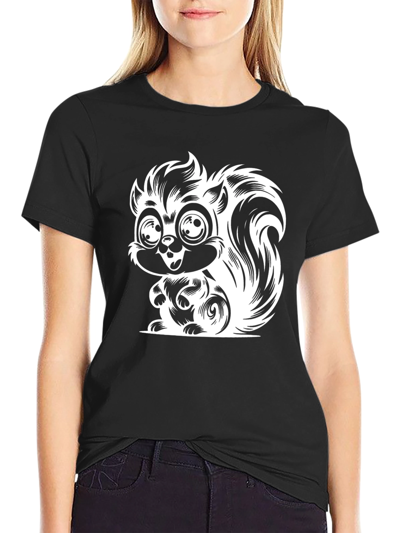 Black Squirrel Graphic Print Black T-Shirt view 2