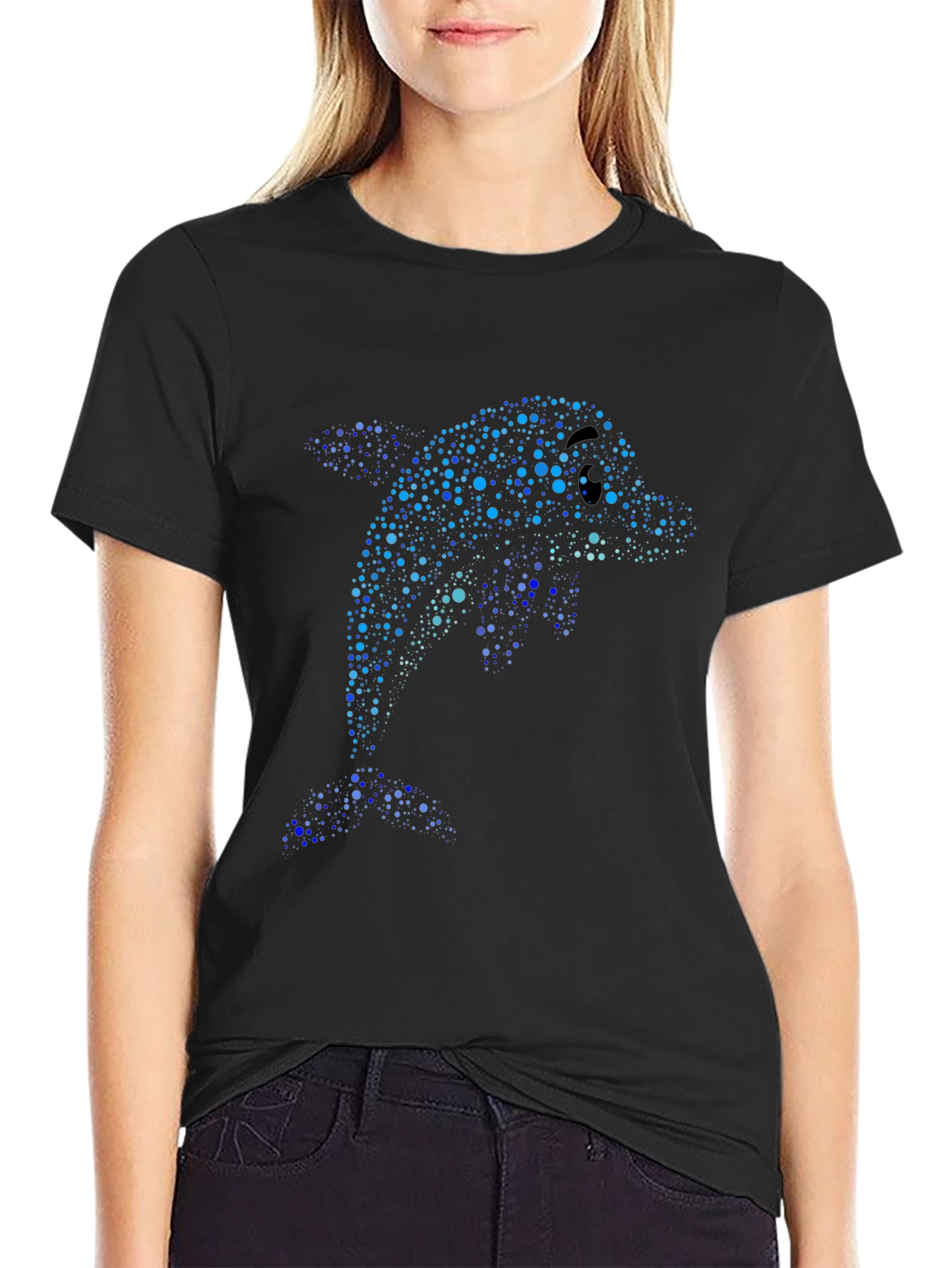 Black Dolphin Dot Art T-Shirt - Black view 2