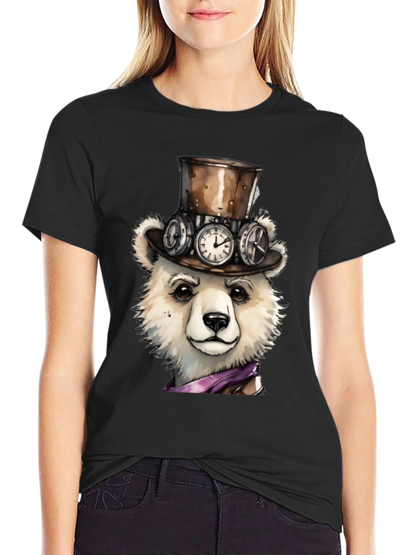 Black Steampunk Polar Bear Graphic Tee view 2