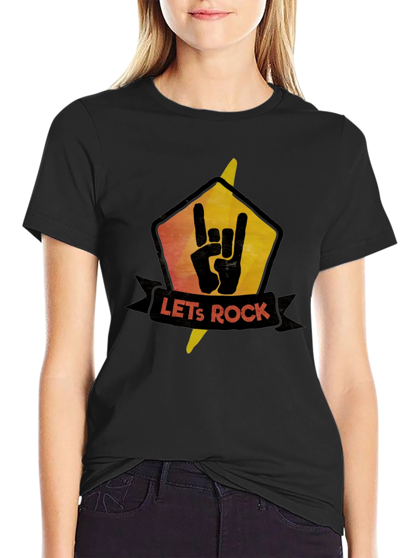 Black Let's Rock Graphic Tee - Black view 2