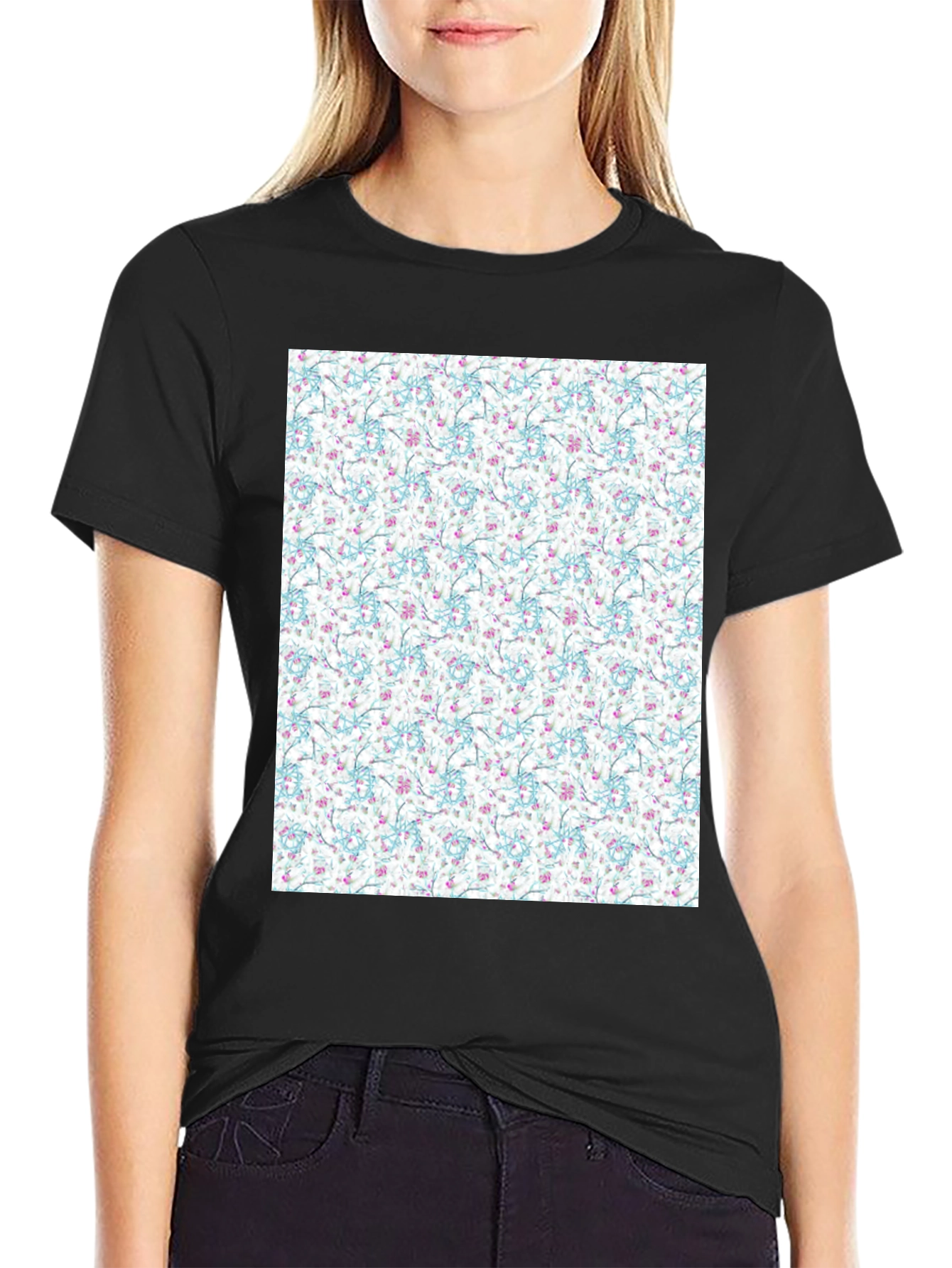 Black Floral Print Tee - Stylish Everyday Wear view 2