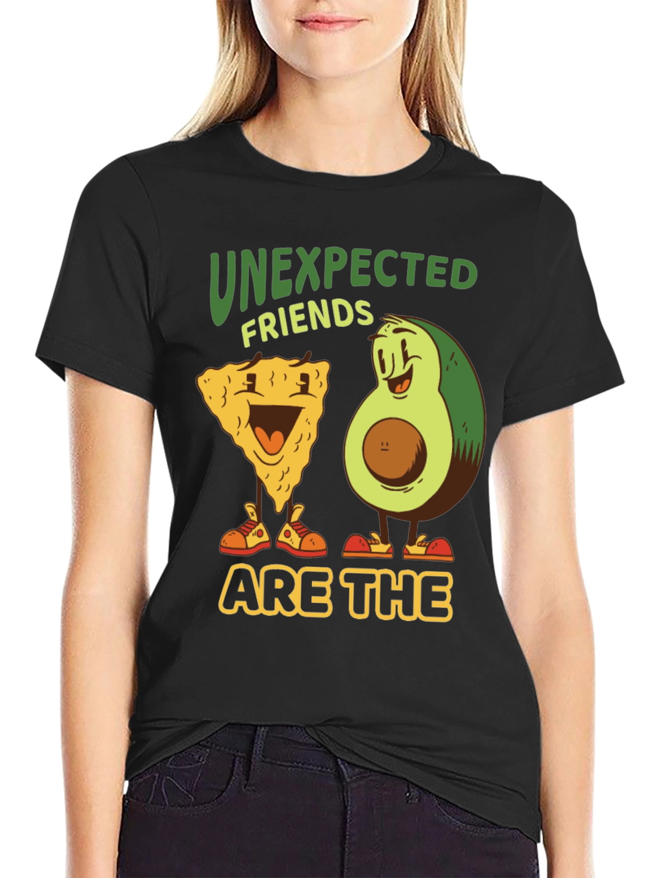 Black Unexpected Friends Graphic Tee - Avocado & Chip view 2
