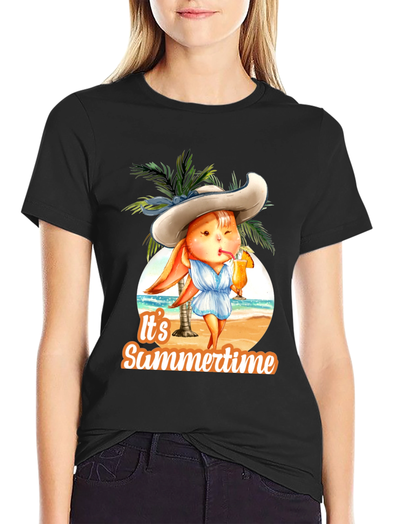 Black Summer Bunny Graphic Tee - Relaxed Beach Vibes view 2